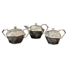 Antique Tea Set, 3 pieces silver plated, 19th Century Japonism