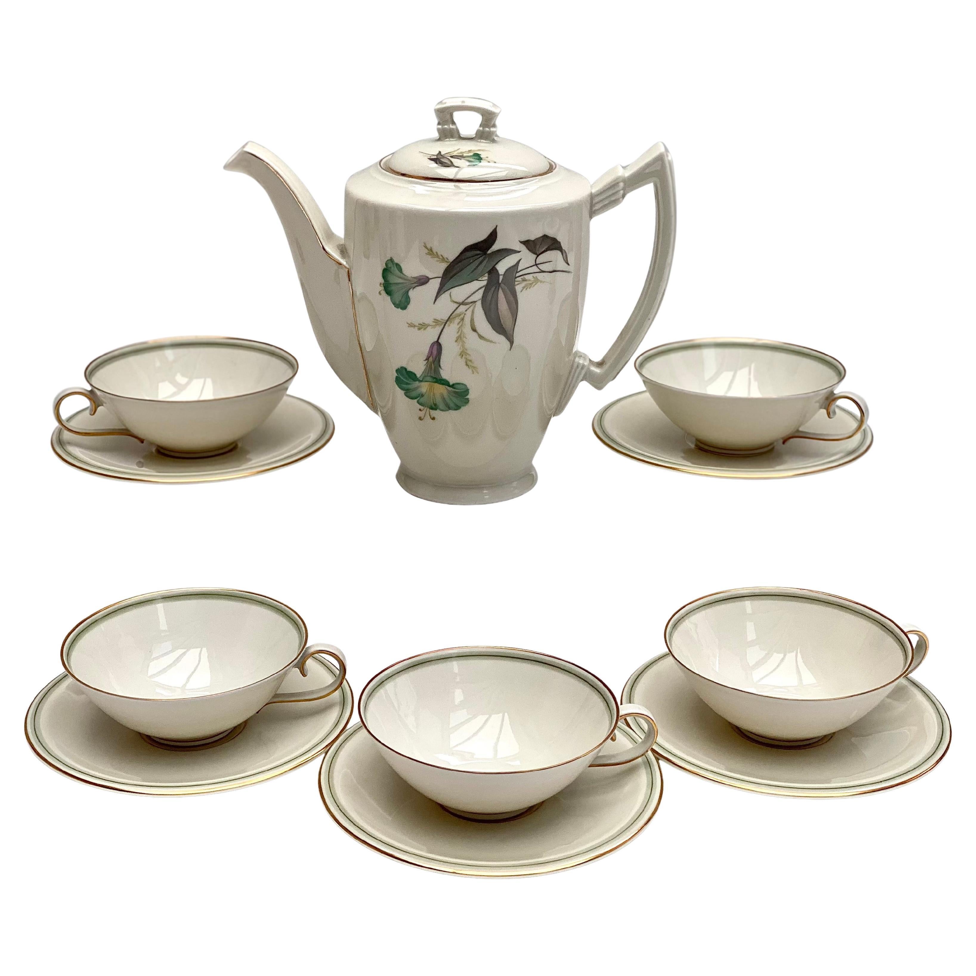 Juego de Té Antiguo Krautheim Selb Baviera Art Decó Marfil China de Hueso