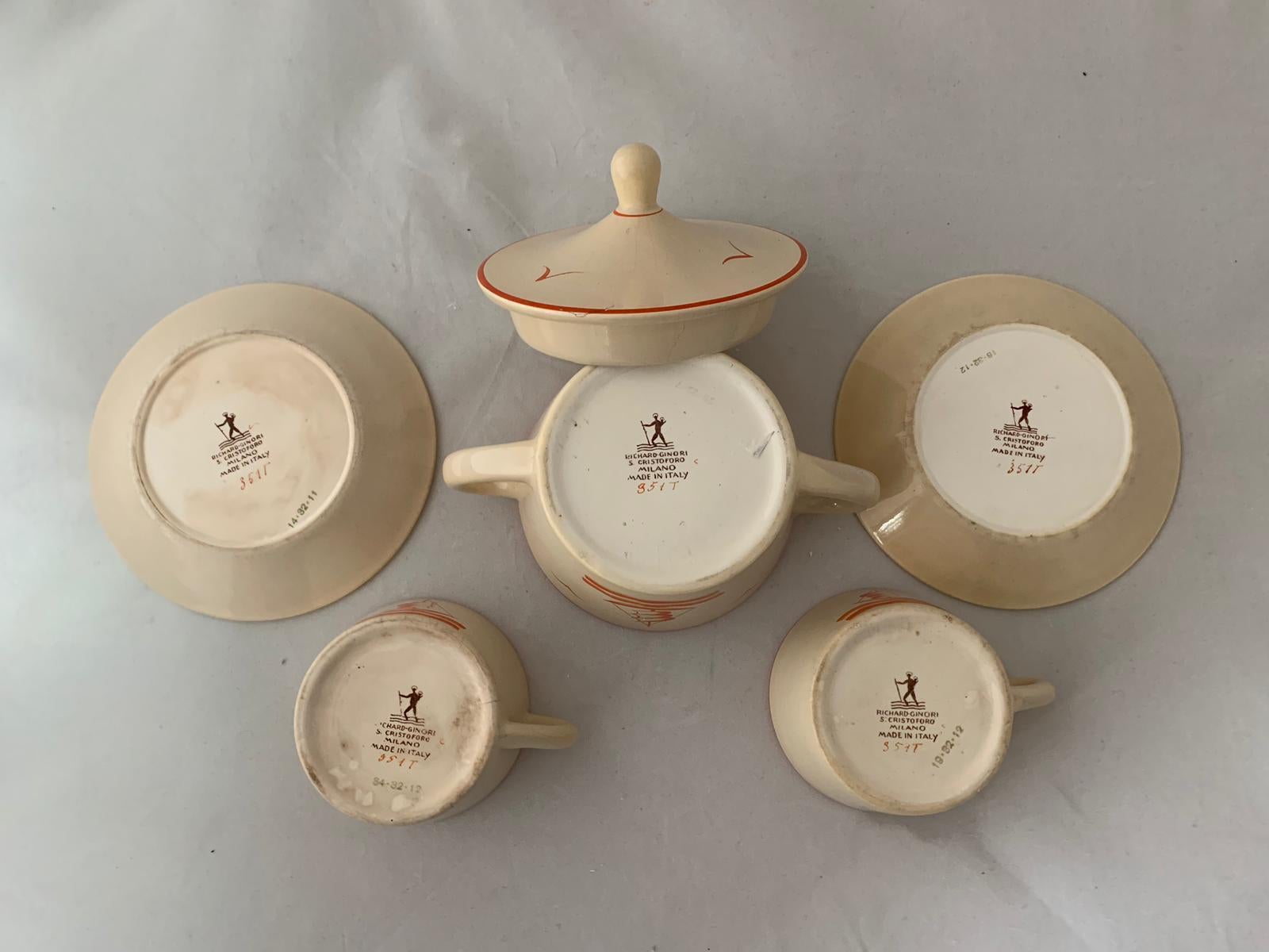 Italian Tea Set by Gio Ponti for Richard Ginori, 1930s, Set of 5