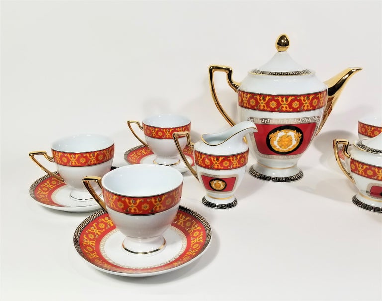 Tea Set by Imperial Greek Key Design Mid Century 15 Piece For Sale at