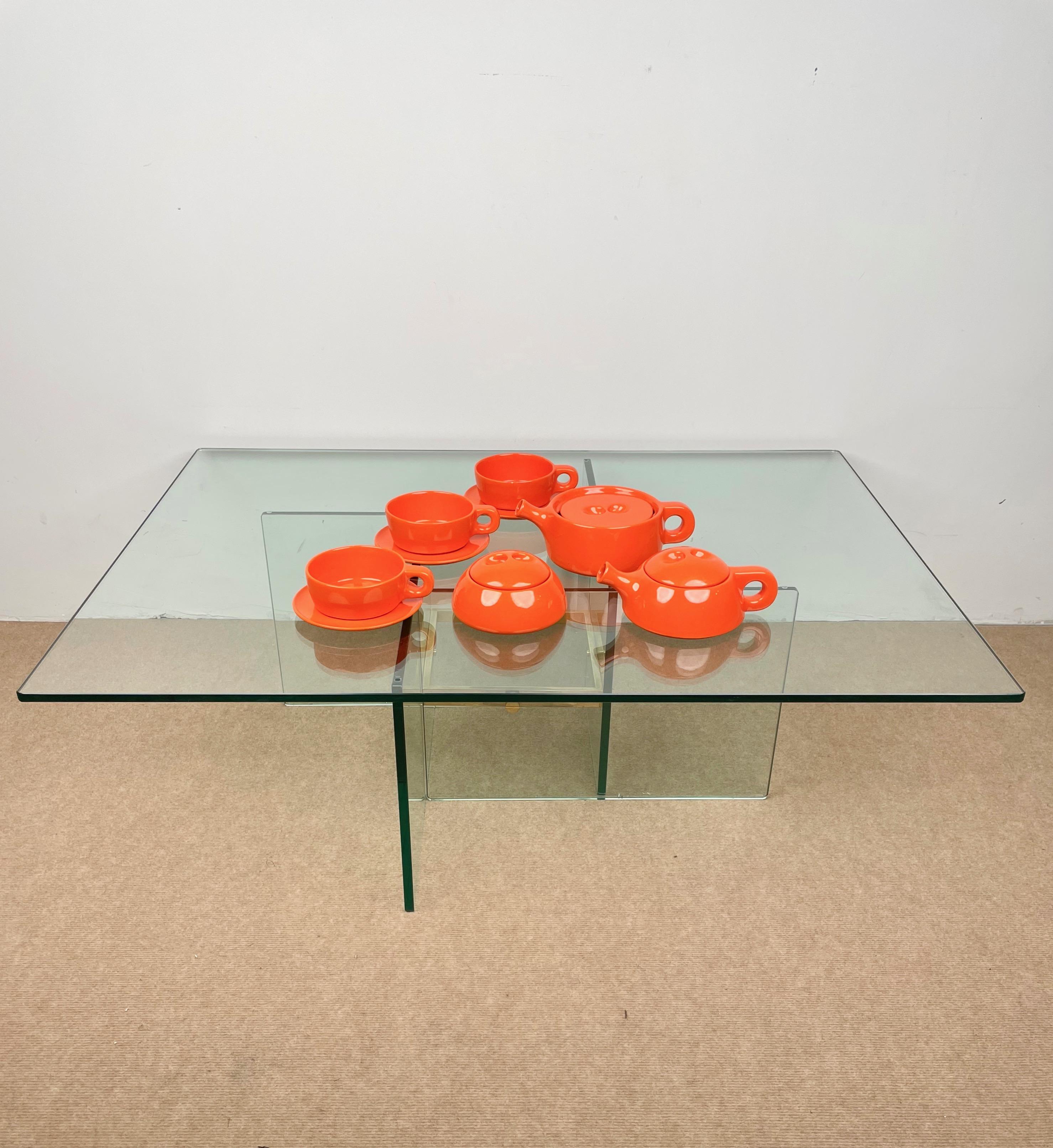 European Tea Set in Orange Ceramic by Liisi Beckmann for Gabbianelli, Italy, 1960s For Sale
