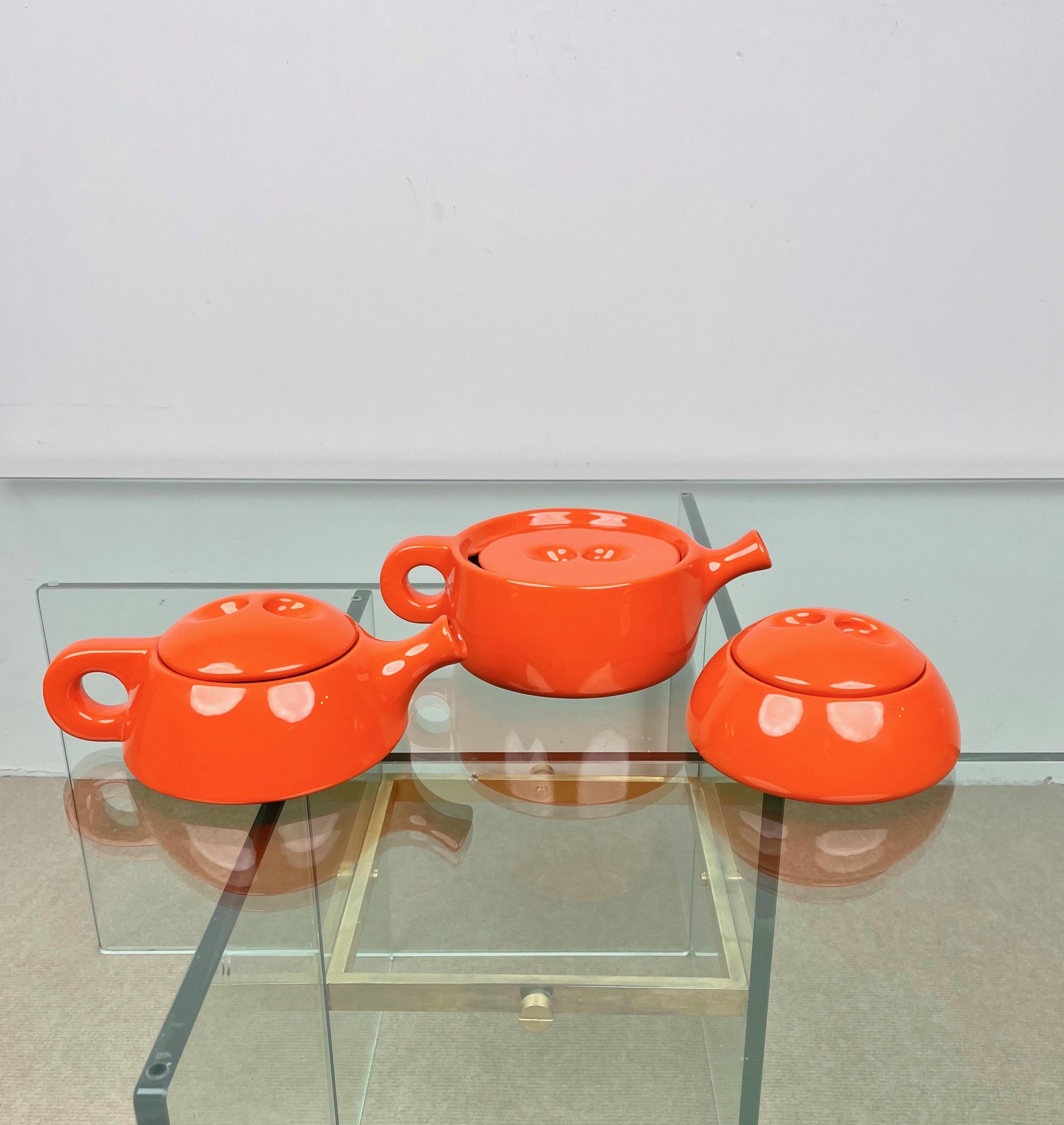 Tea Set in Orange Ceramic by Liisi Beckmann for Gabbianelli, Italy, 1960s For Sale 1