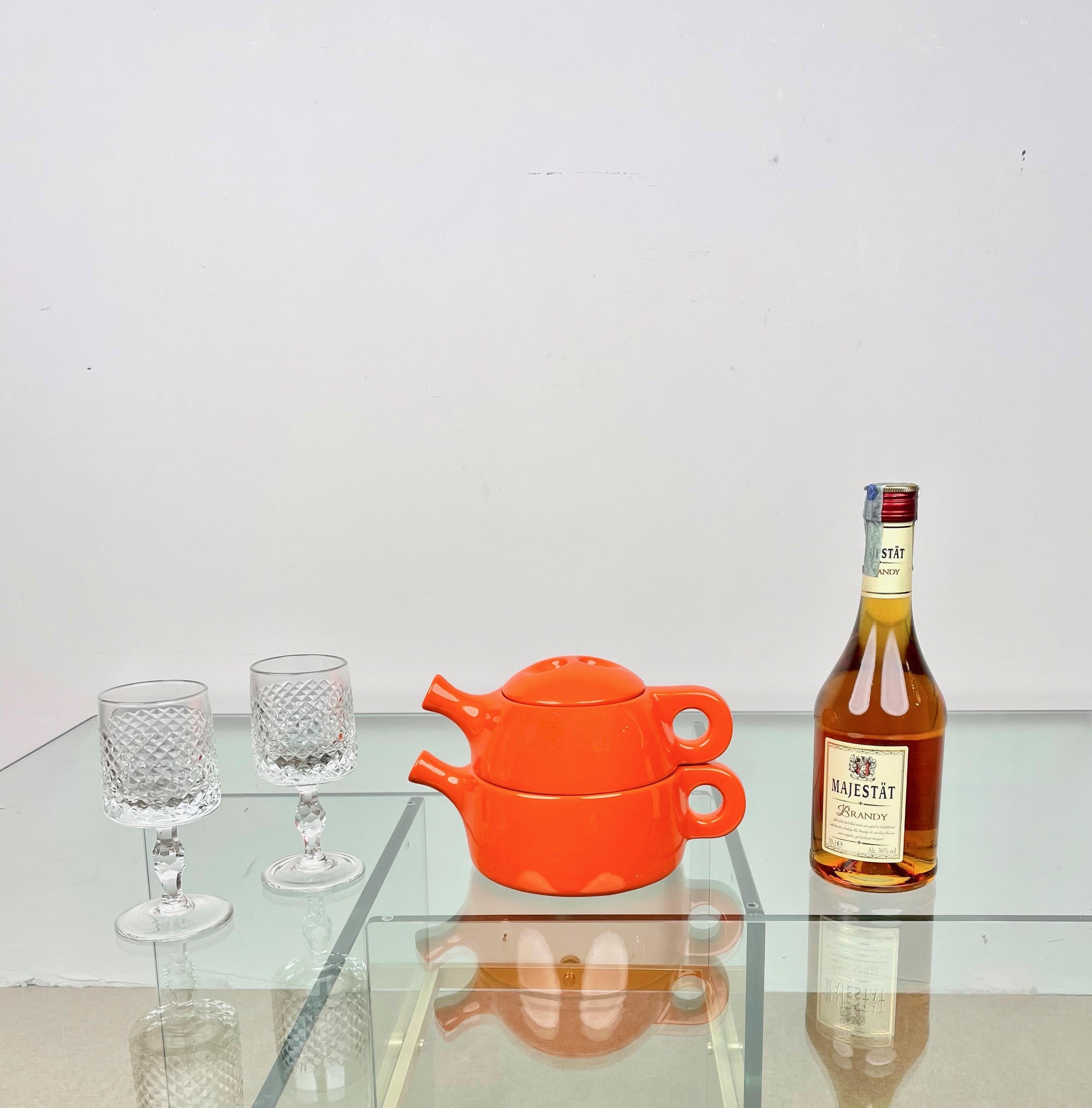 Tea Set in Orange Ceramic by Liisi Beckmann for Gabbianelli, Italy, 1960s For Sale 2