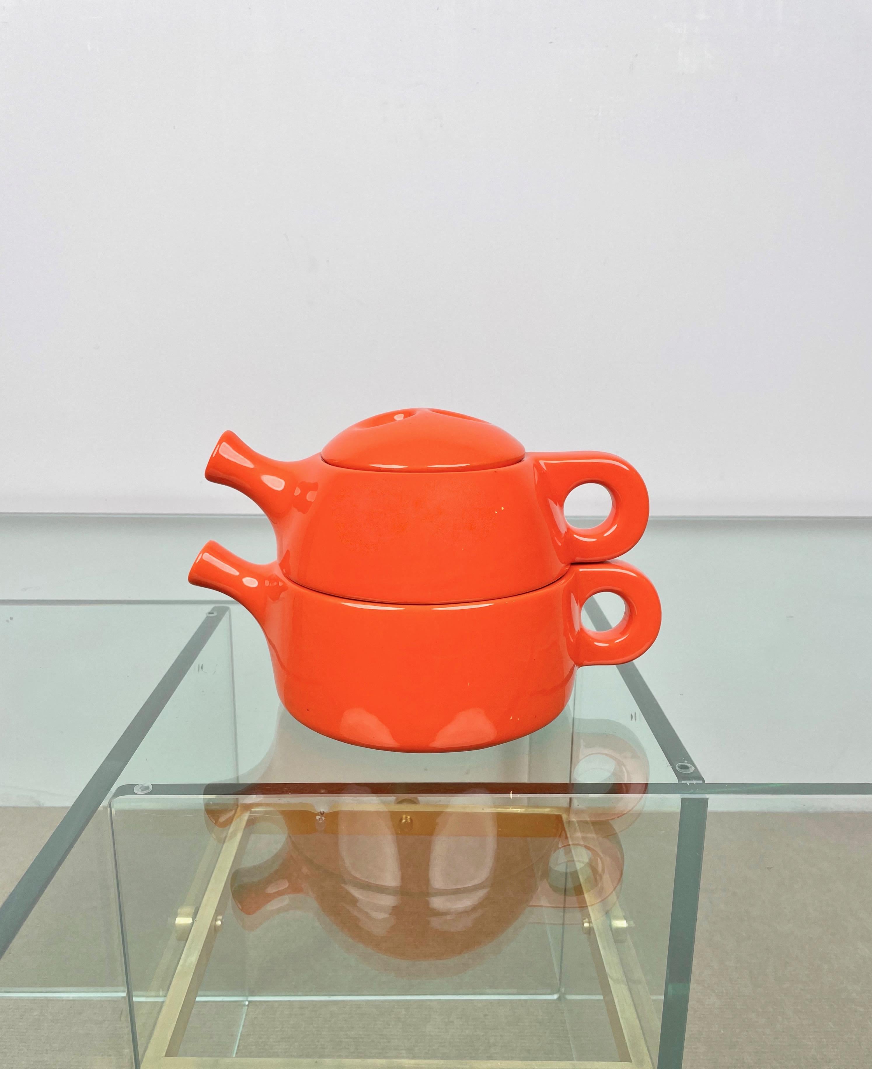 Tea Set in Orange Ceramic by Liisi Beckmann for Gabbianelli, Italy, 1960s For Sale 3