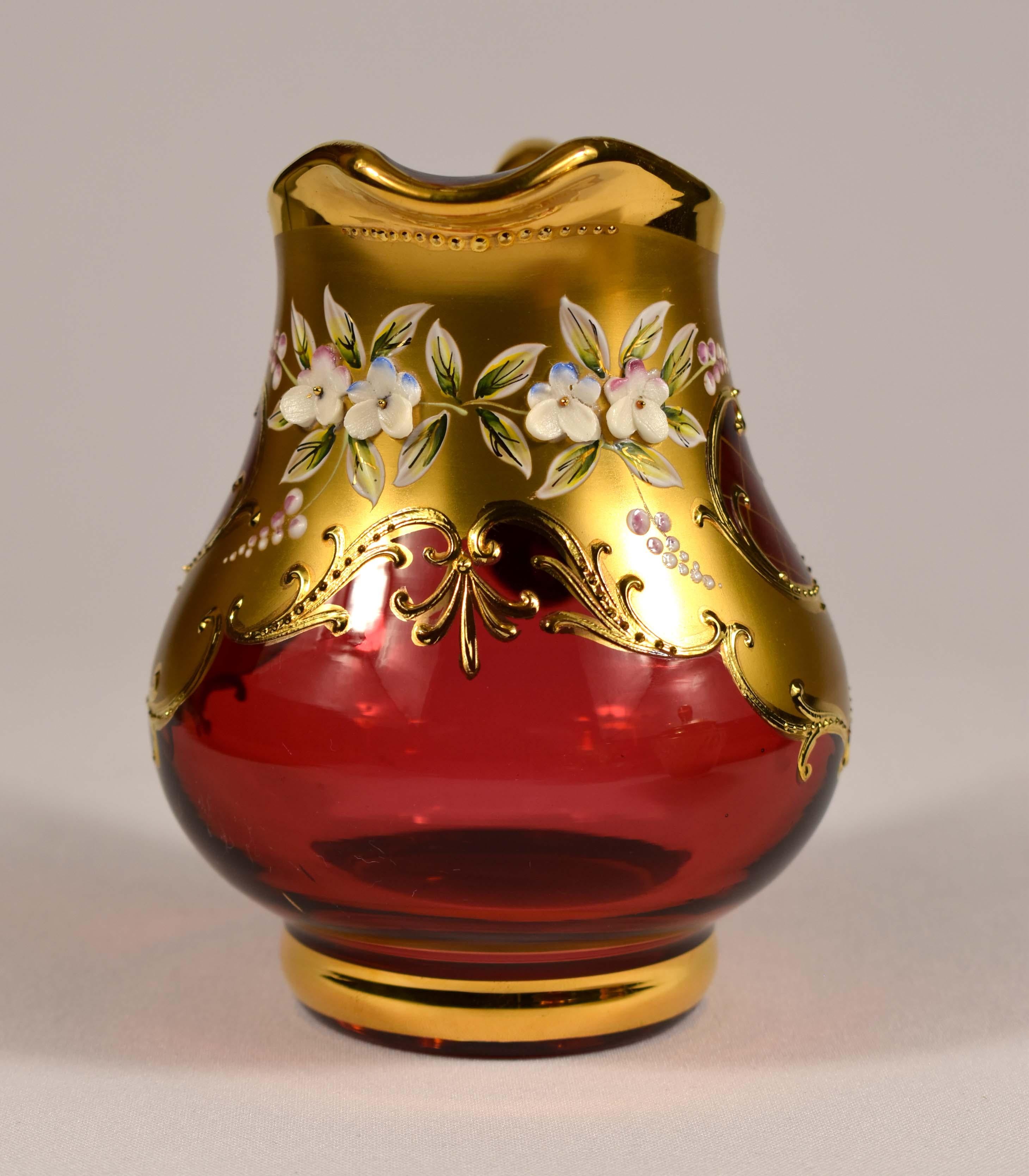 Tea set-Original-Ruby glass-Painting- High Enamel-Gilded-Crystalex  20th century For Sale 4