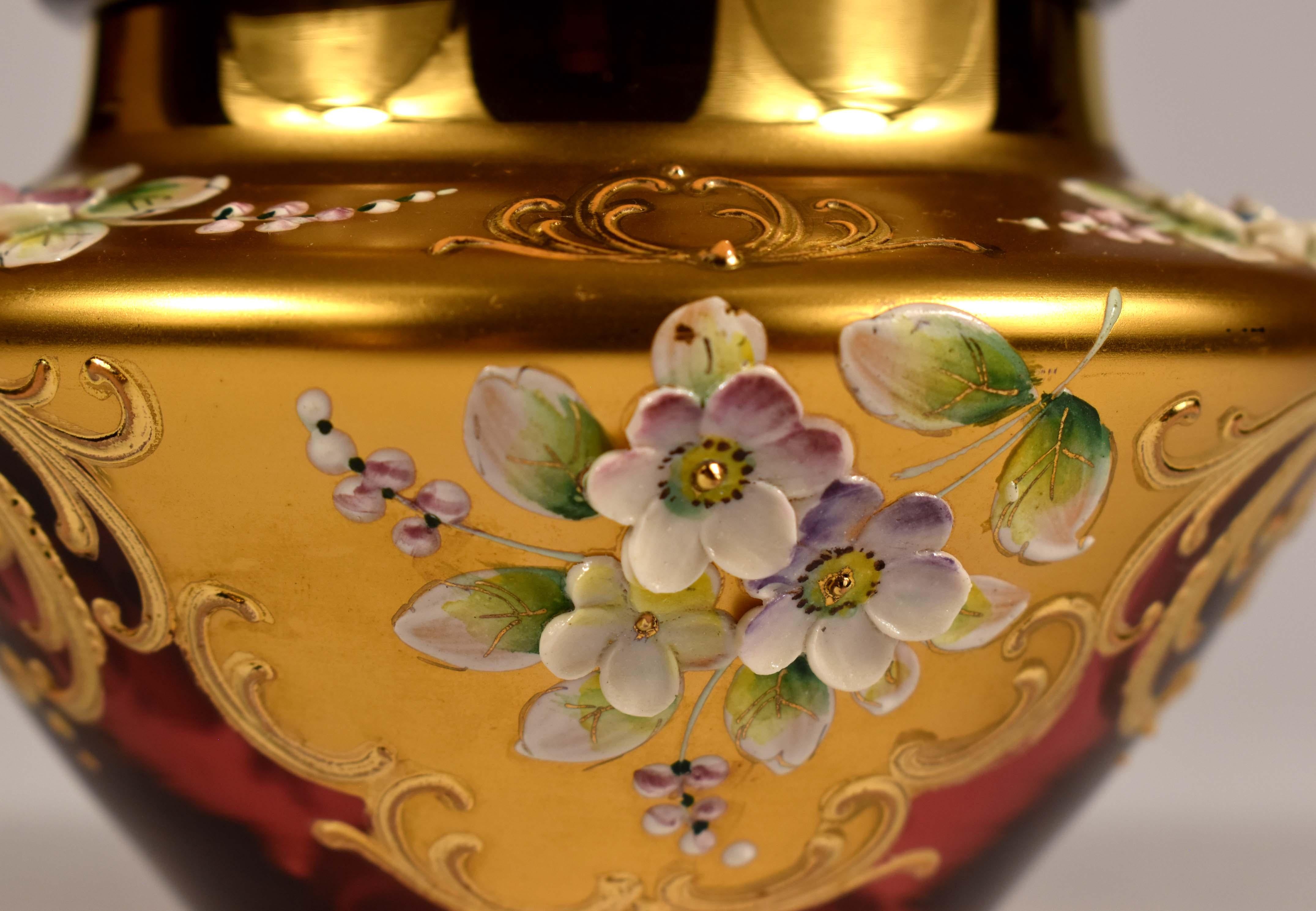 Tea set-Original-Ruby glass-Painting- High Enamel-Gilded-Crystalex  20th century For Sale 9
