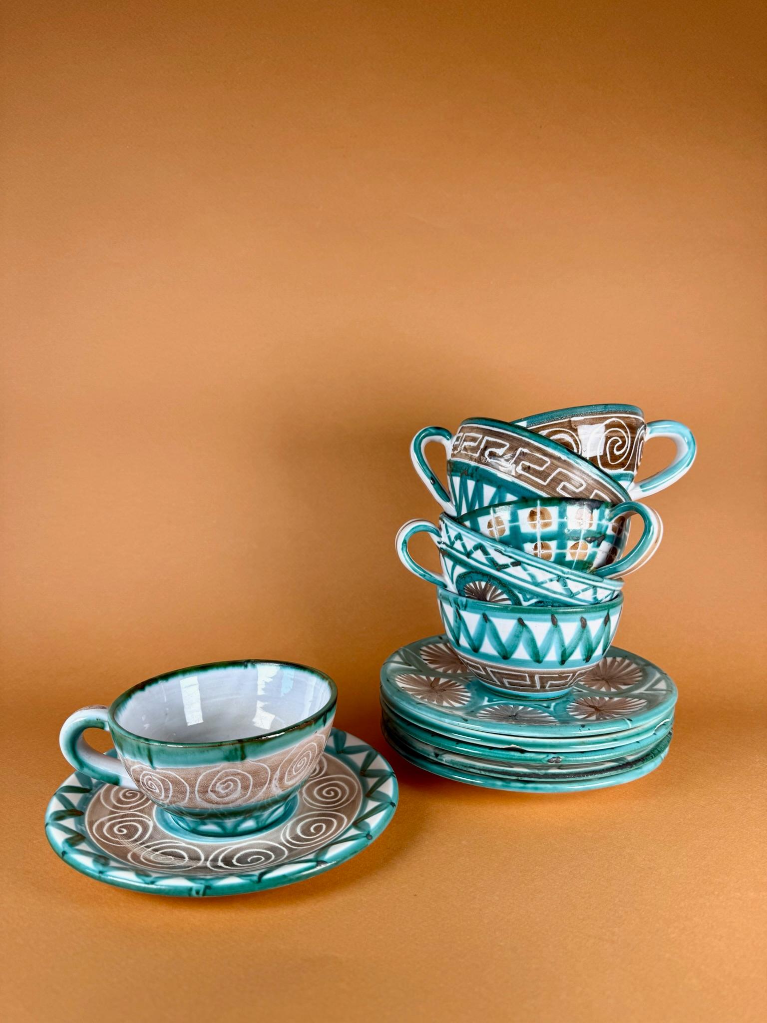 Origin
Vallauris, France, circa 1950s

Materials
Glazed ceramic

Condition
Very good vintage condition, consistent with age and use

A rare and complete ceramic tea set by Robert Picault, the celebrated French ceramist whose work helped define the