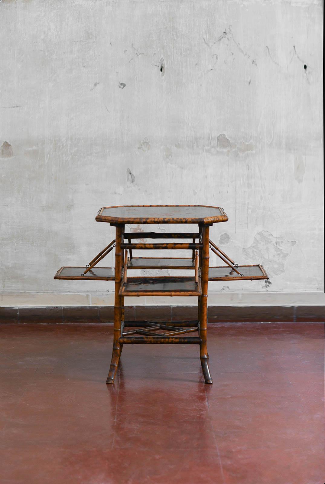 French “Tea table” in bamboo and lacquered wood, attributed to Perret & Vibert, France For Sale