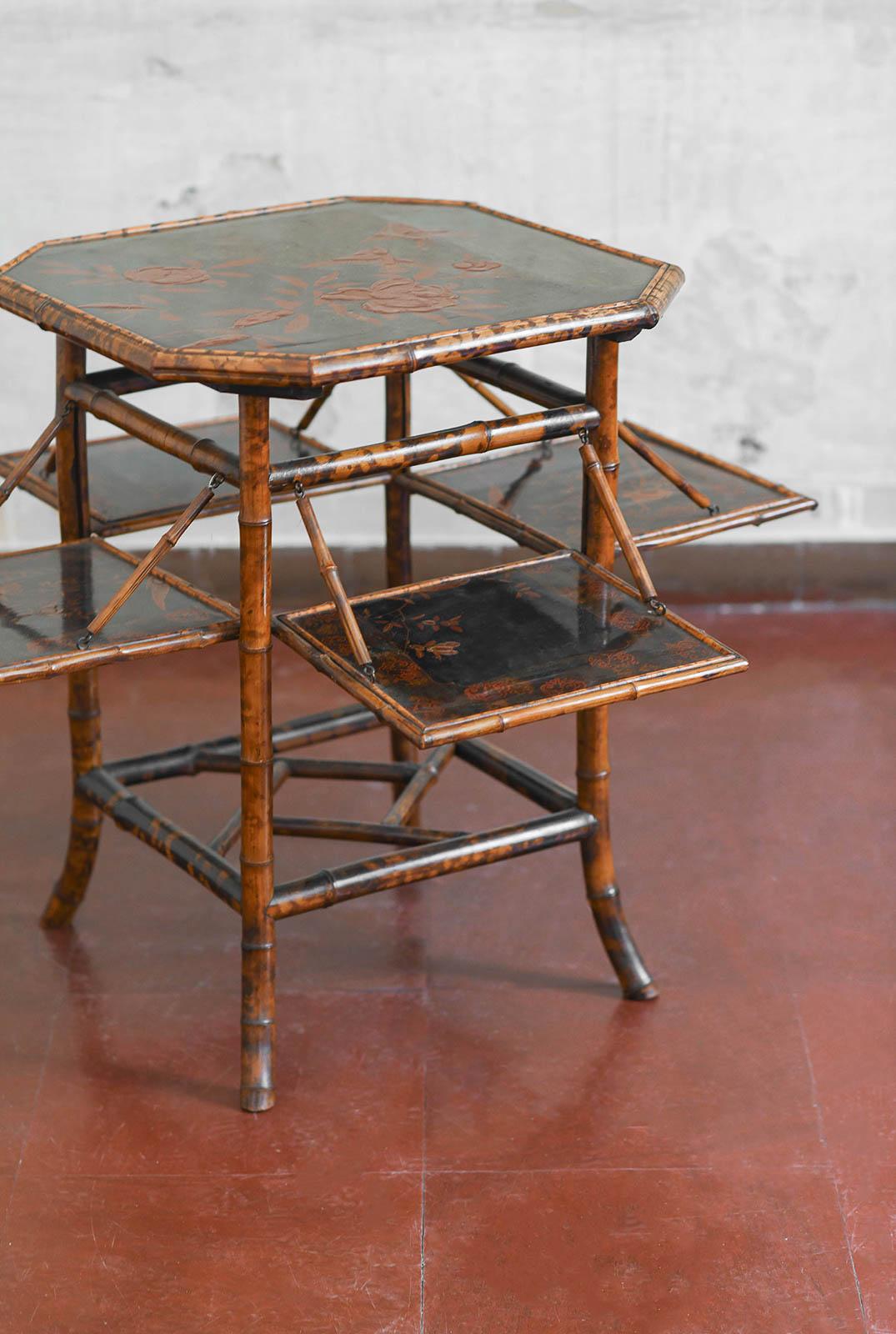 “Tea table” in bamboo and lacquered wood, attributed to Perret & Vibert, France In Good Condition For Sale In Roma, RM