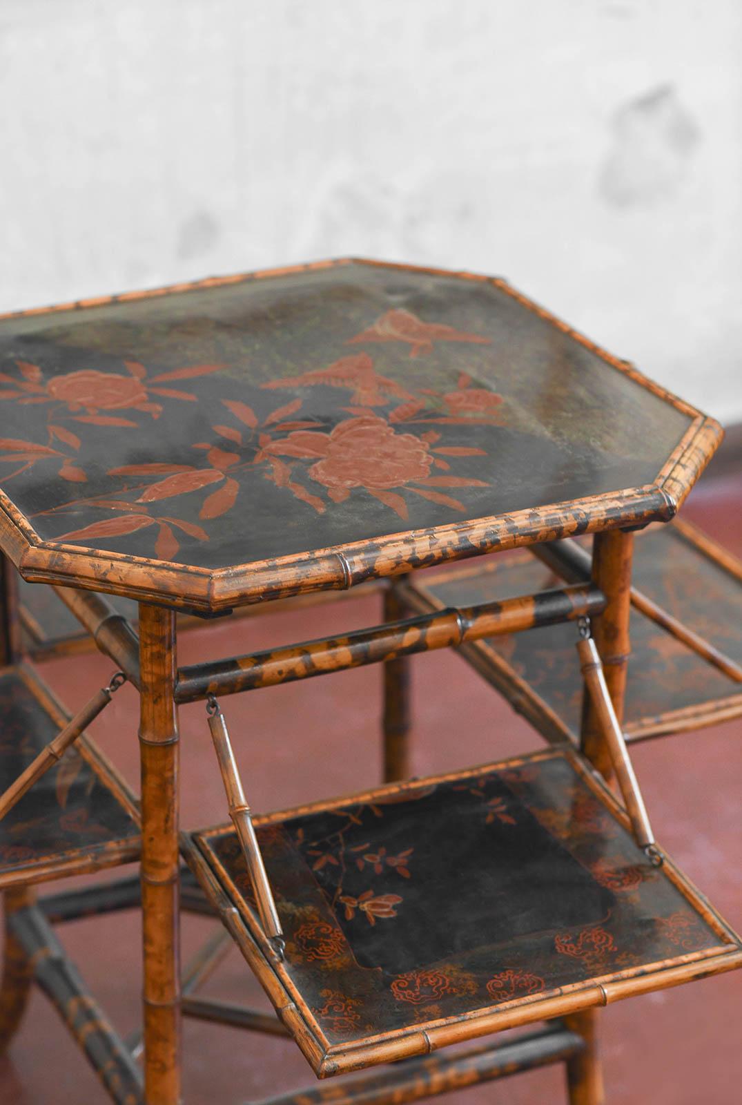 19th Century “Tea table” in bamboo and lacquered wood, attributed to Perret & Vibert, France For Sale