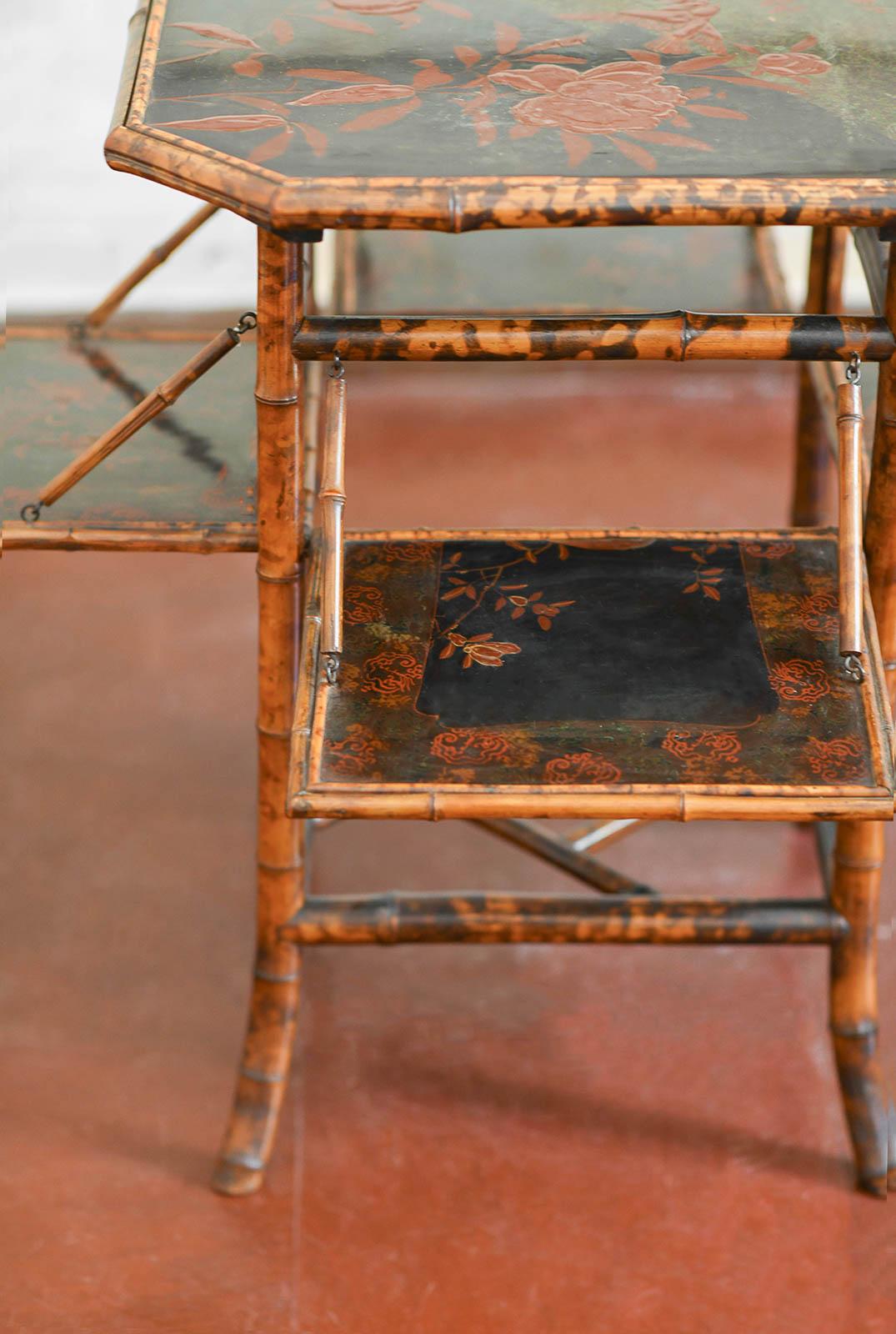“Tea table” in bamboo and lacquered wood, attributed to Perret & Vibert, France For Sale 3