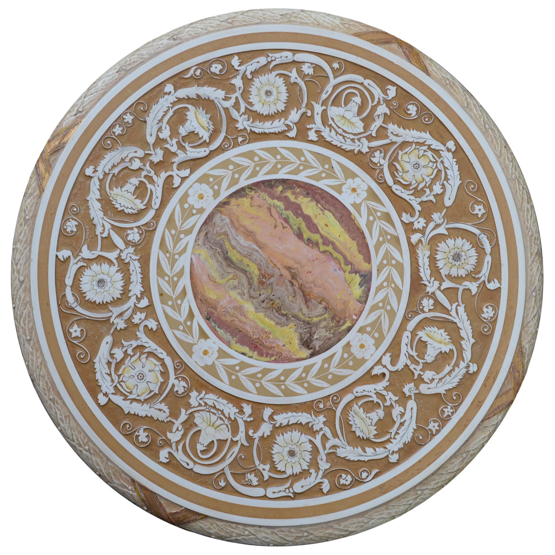 This table can be used as tea table, side table, lamp table it has multiple uses.
The top is manufactured by our Italian craftsmen  in Scagliola art inlay and bas-relief, same technique of the 
