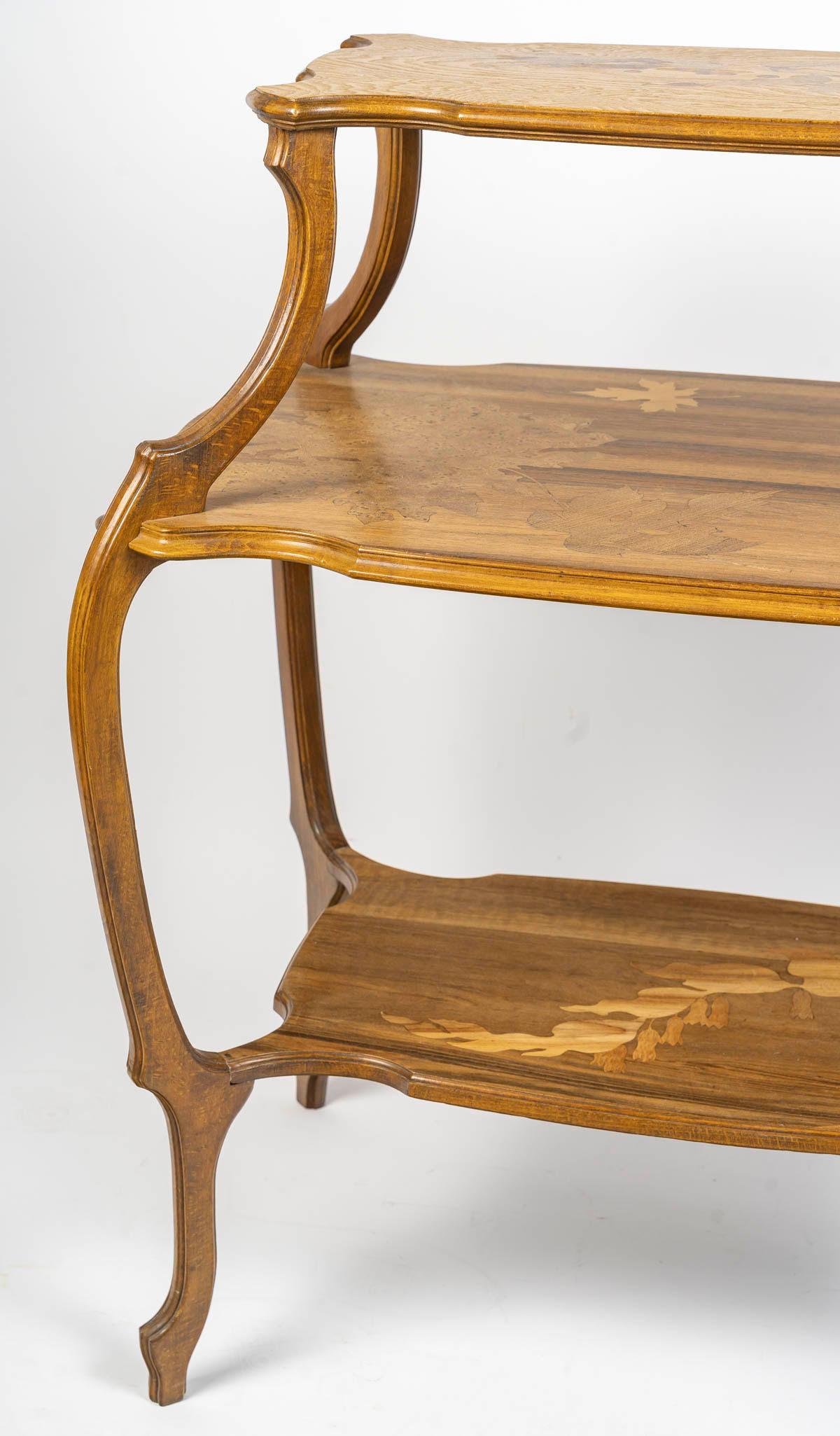Marquetry Tea Table with 3 Trays by Emile Gallé, Art Nouveau, circa 1900. For Sale