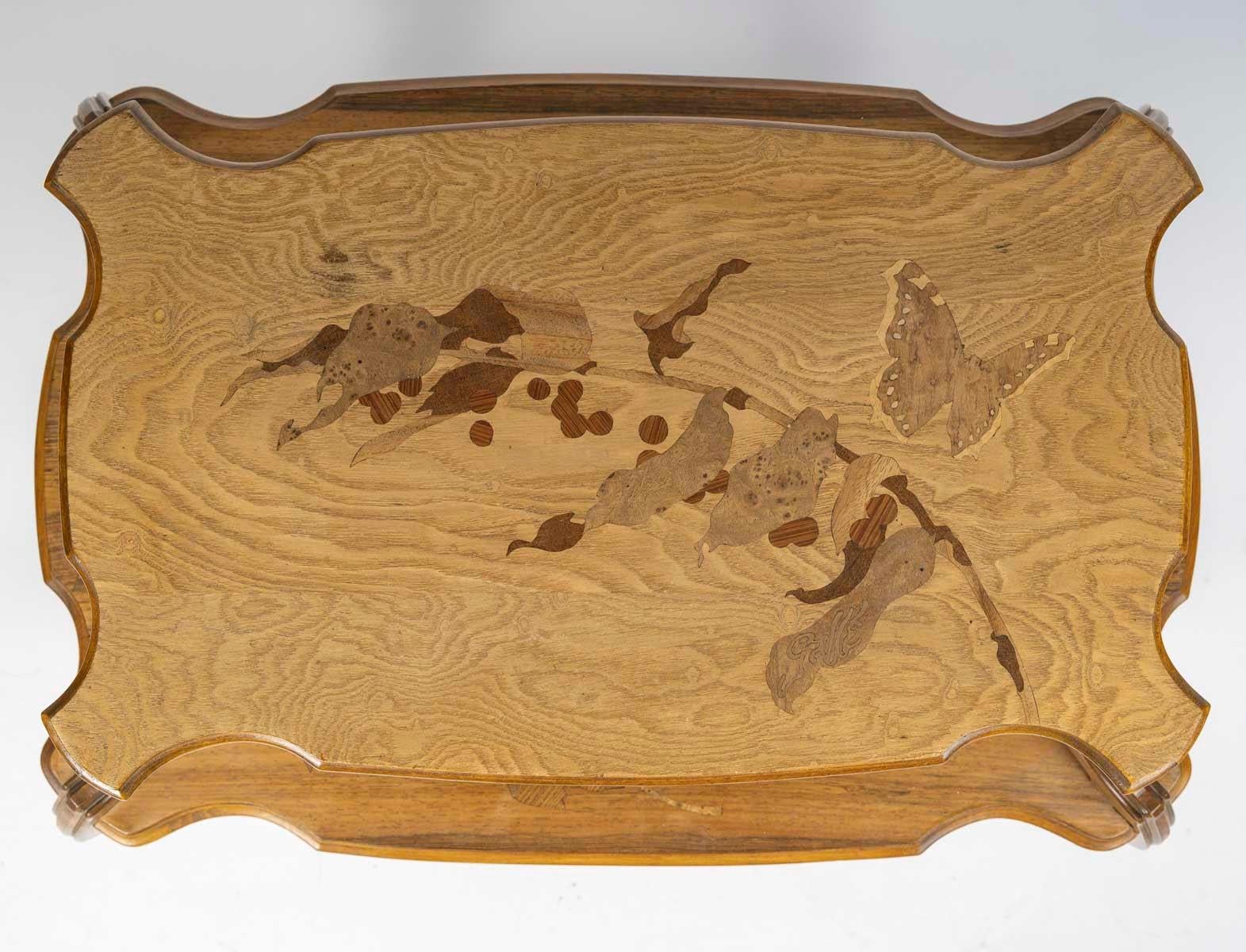 Tea Table with 3 Trays by Emile Gallé, Art Nouveau, circa 1900. In Good Condition For Sale In Saint-Ouen, FR