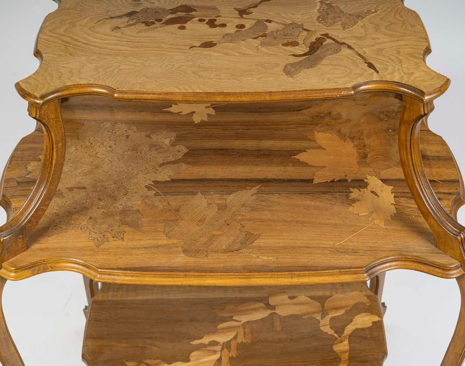 20th Century Tea Table with 3 Trays by Emile Gallé, Art Nouveau, circa 1900. For Sale