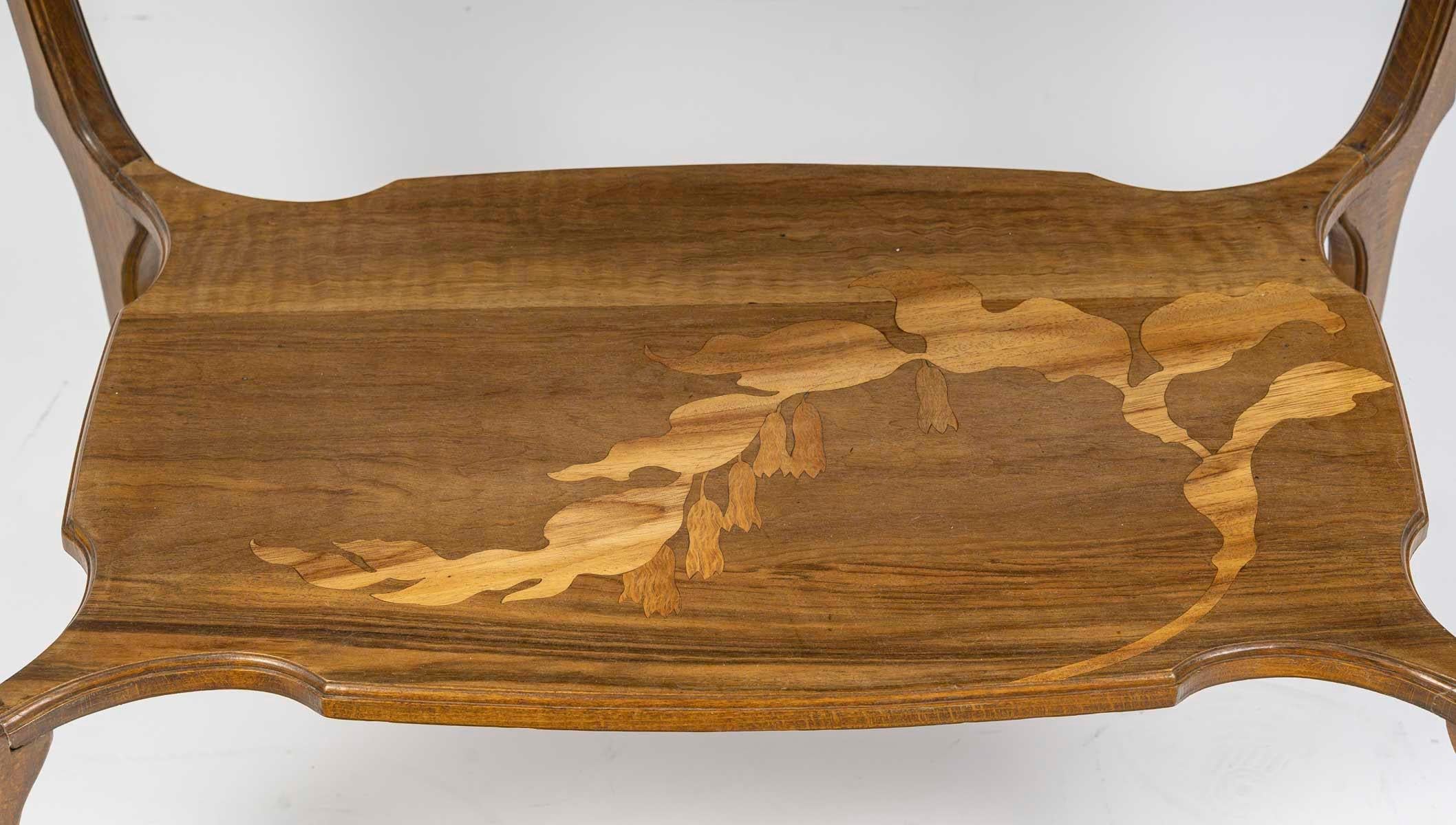 Wood Tea Table with 3 Trays by Emile Gallé, Art Nouveau, circa 1900. For Sale