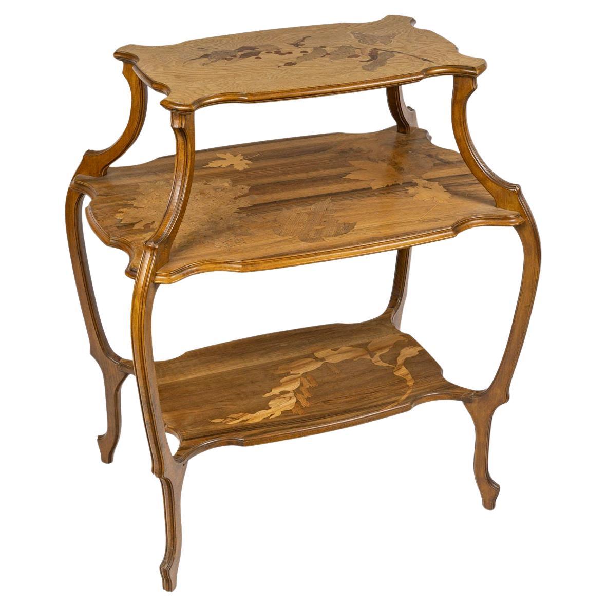 Teetisch mit 3 Tabletts von Emile Gallé, Art Nouveau, um 1900.