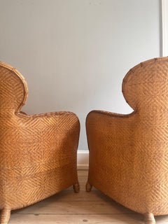 Set of Two Rattan Handwoven Søren Lund Lounge chairs with Hand-woven Tea Table