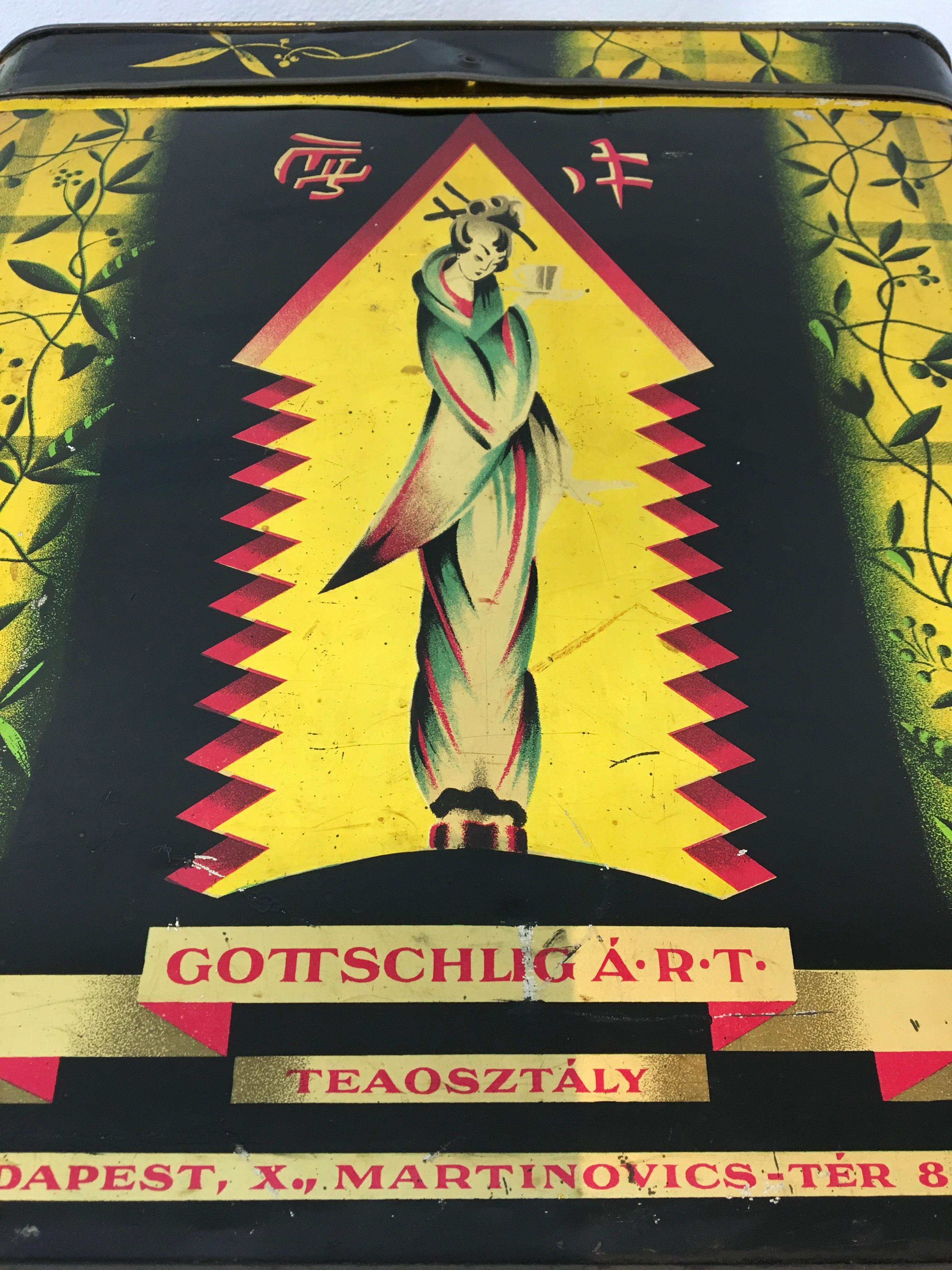 Boite à thé avec Geisha, Gottschlig Agoston R.T., Budapest, début du 20ème siècle, Asian Style en vente 5
