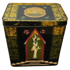 Used Tea Tin with Geisha, Gottschlig Agoston R.T, Budapest, Early 20th C, Asian Style