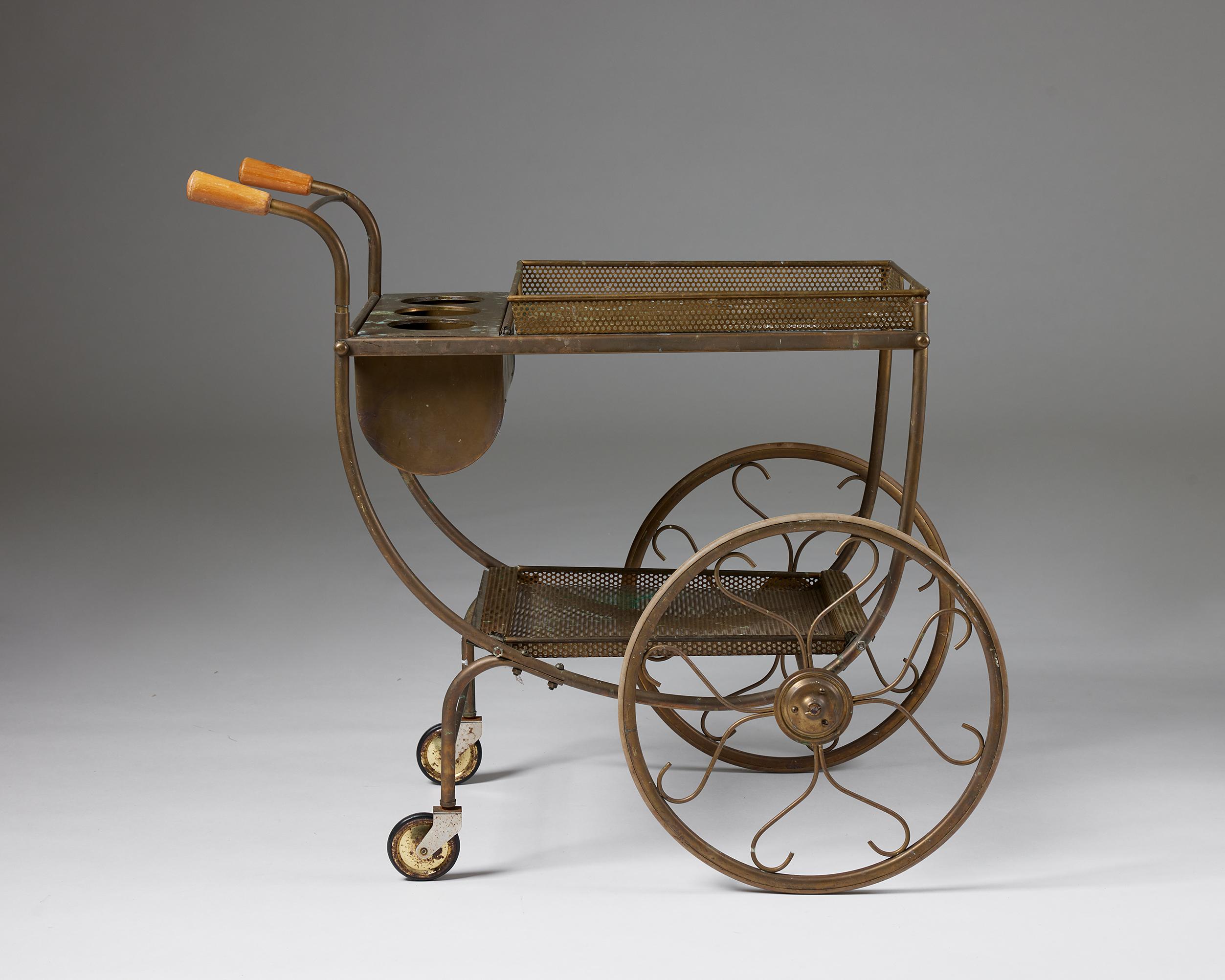 Metal Tea Trolley, Anonymous, for Svenskt Tenn, Sweden, 1950s For Sale