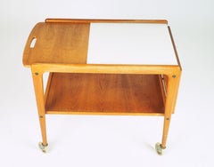 Tea Trolley by Yngve Ekström, Oak and Formica, Produced by Swedese