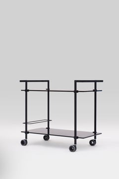 Industrial design black frame grey tinted glass Tea Trolley