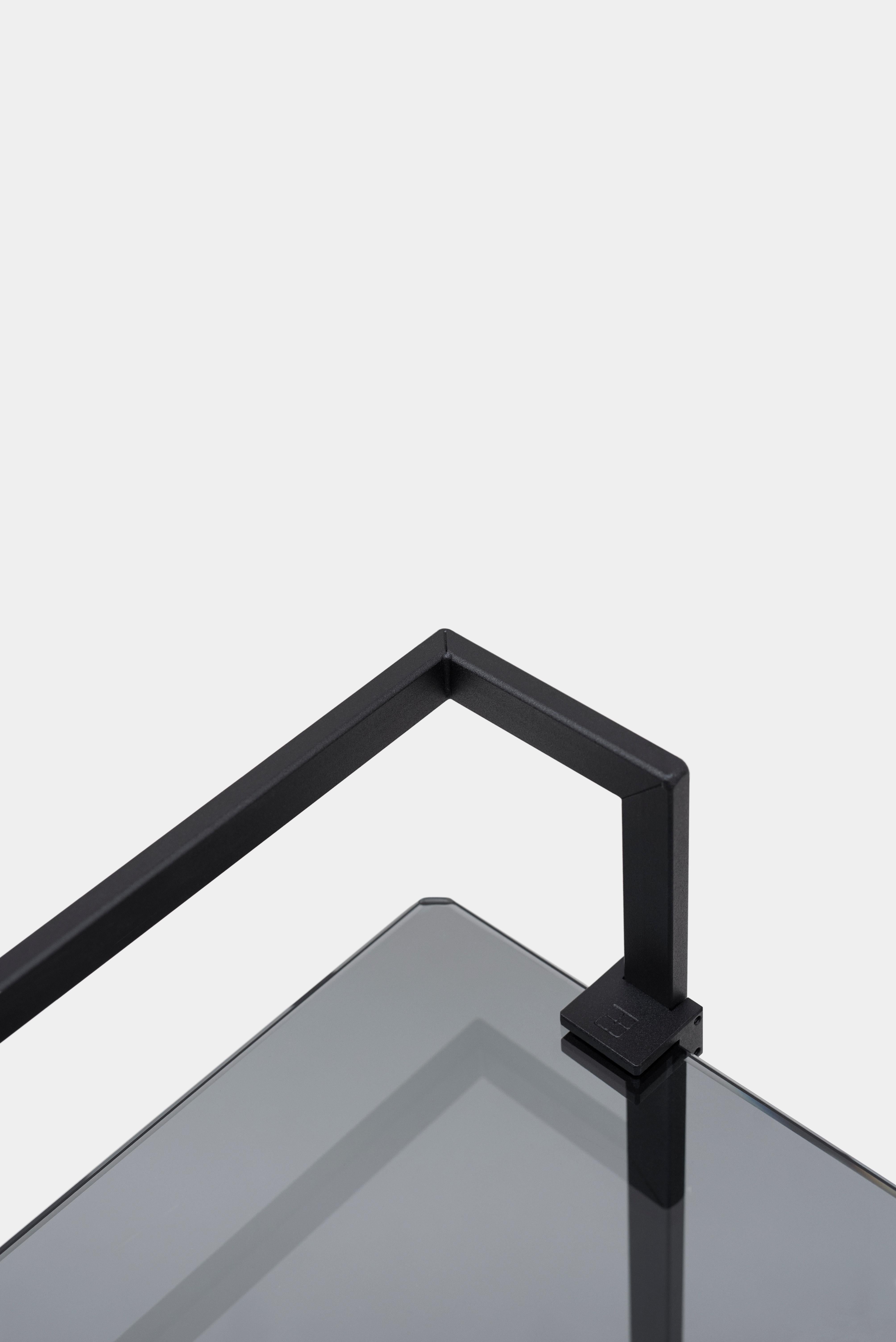Dutch Industrial design black frame grey tinted glass Tea Trolley For Sale
