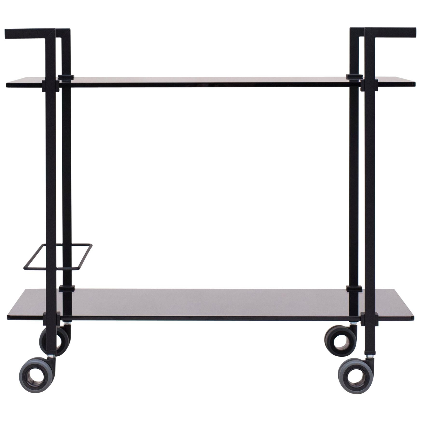 Industrial design black frame grey tinted glass Tea Trolley For Sale