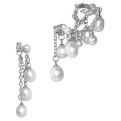 Teaa Ear Set in Rhodium Plated 925 Sterling Silver & Freshwater Pearls by O Sh
