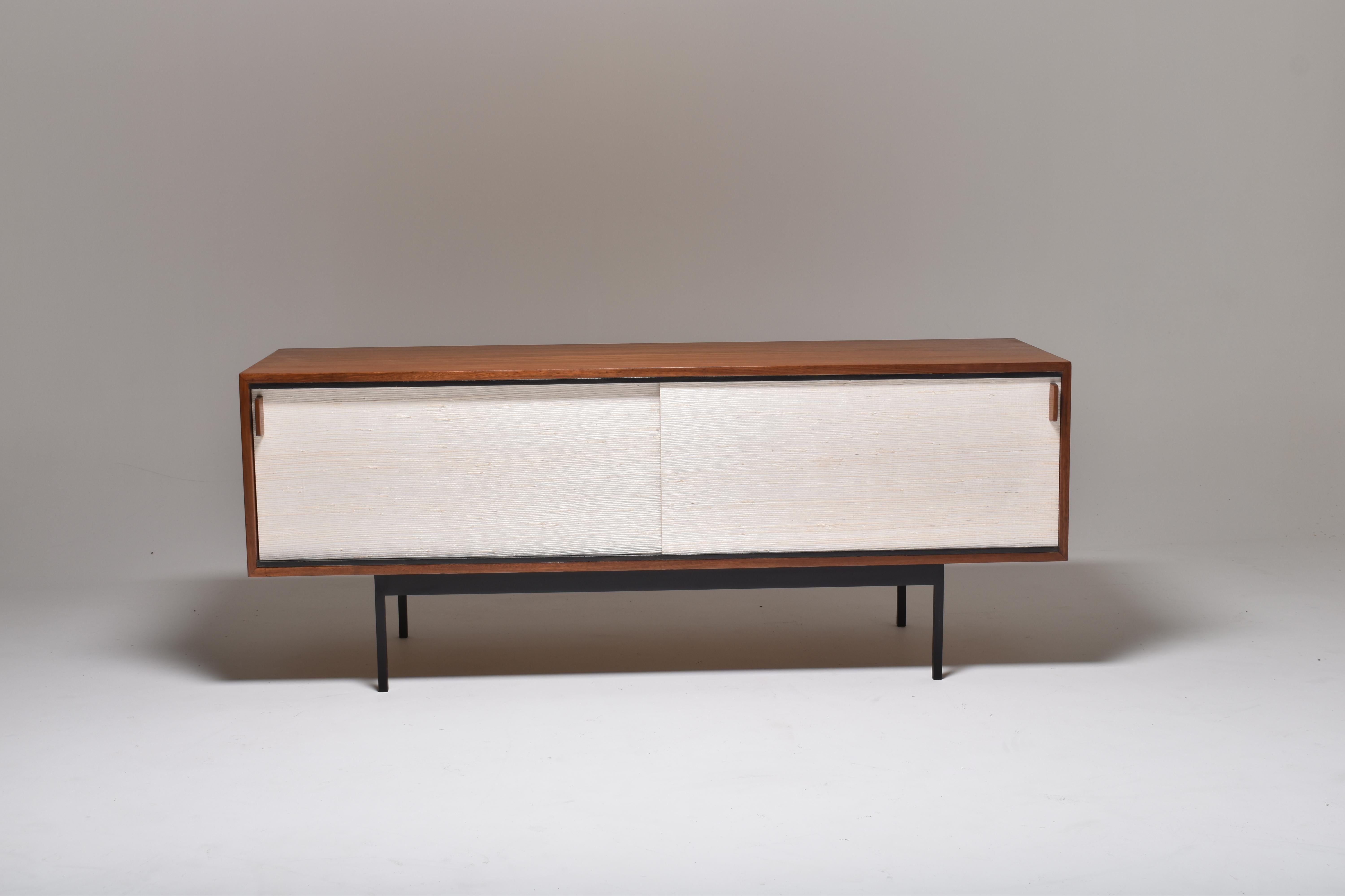 Mid-Century Modern Teack Sideboard By Dieter Waeckerlin With Seagrass Sliding Doors, Switzerland