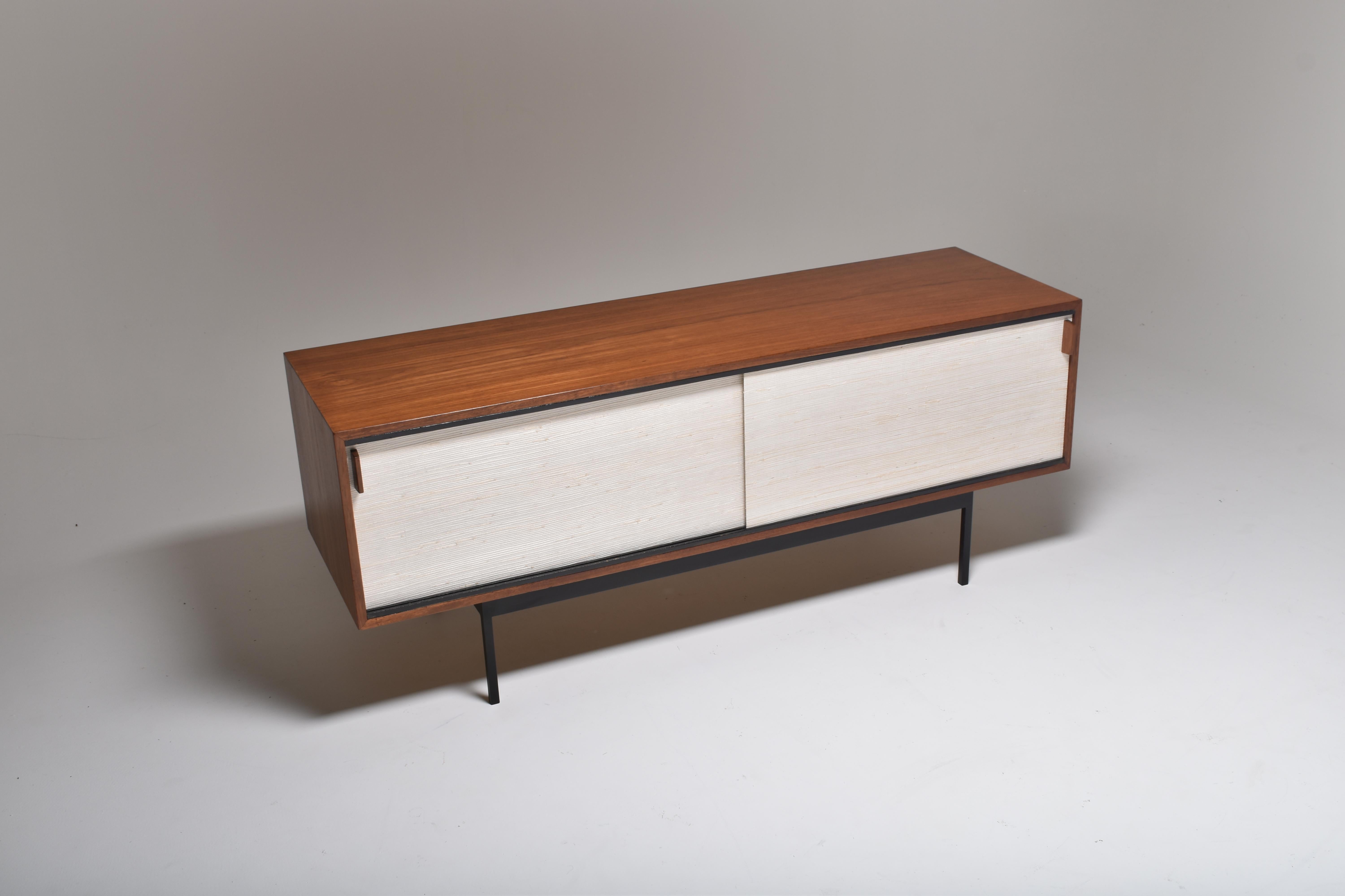 Swiss Teack Sideboard By Dieter Waeckerlin With Seagrass Sliding Doors, Switzerland