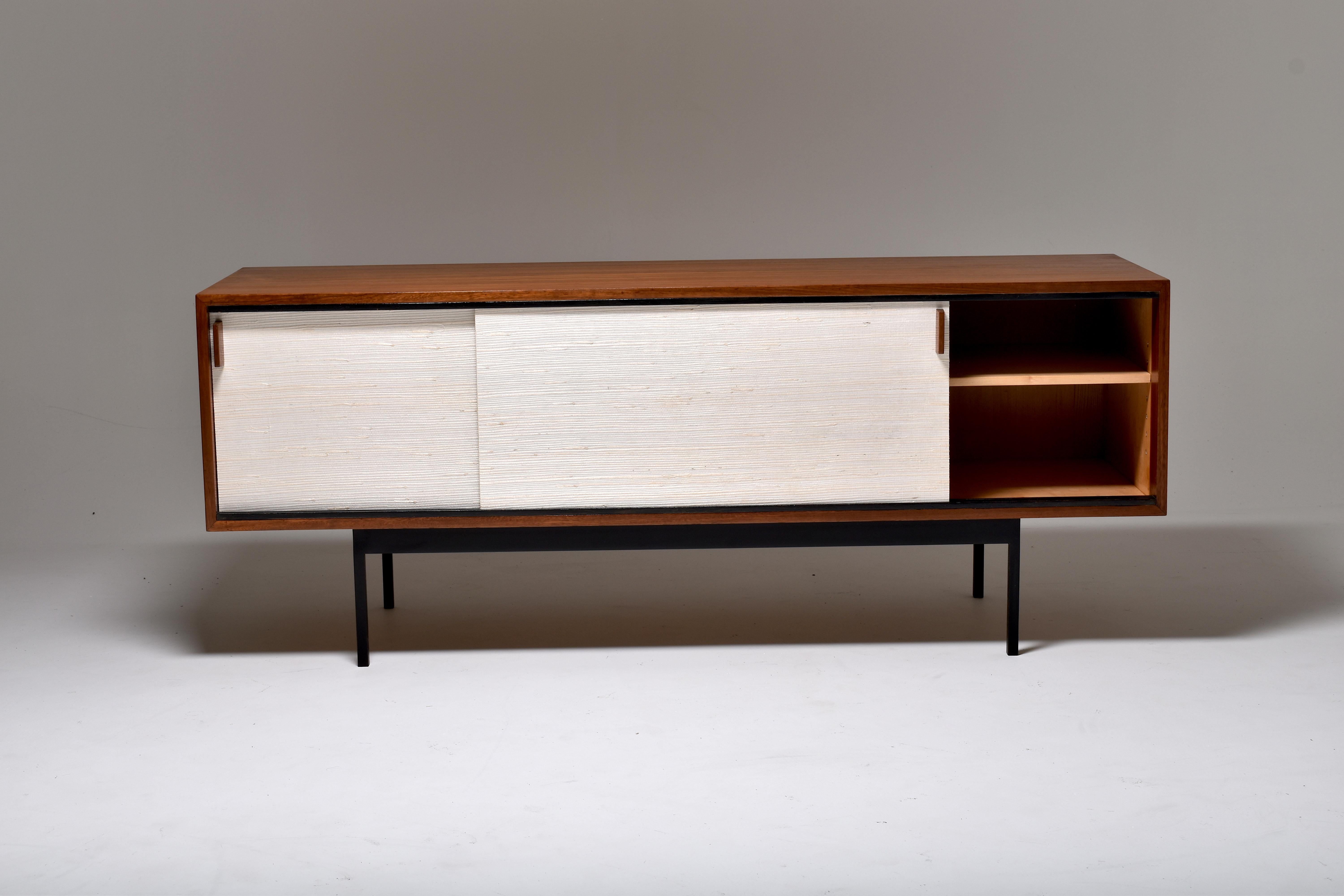 Teack Sideboard By Dieter Waeckerlin With Seagrass Sliding Doors, Switzerland In Good Condition In Le Grand-Saconnex, CH