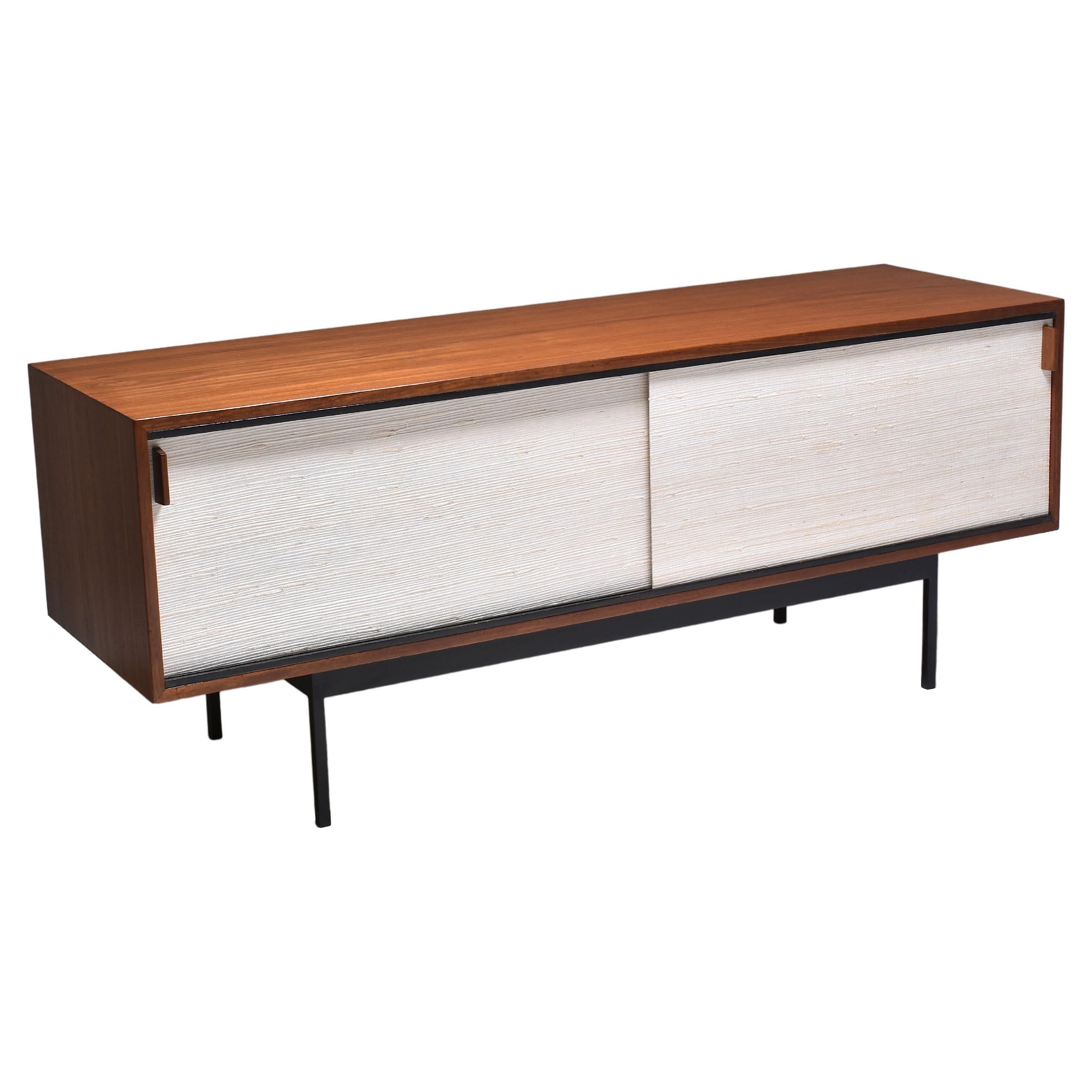 Teack Sideboard By Dieter Waeckerlin With Seagrass Sliding Doors, Switzerland