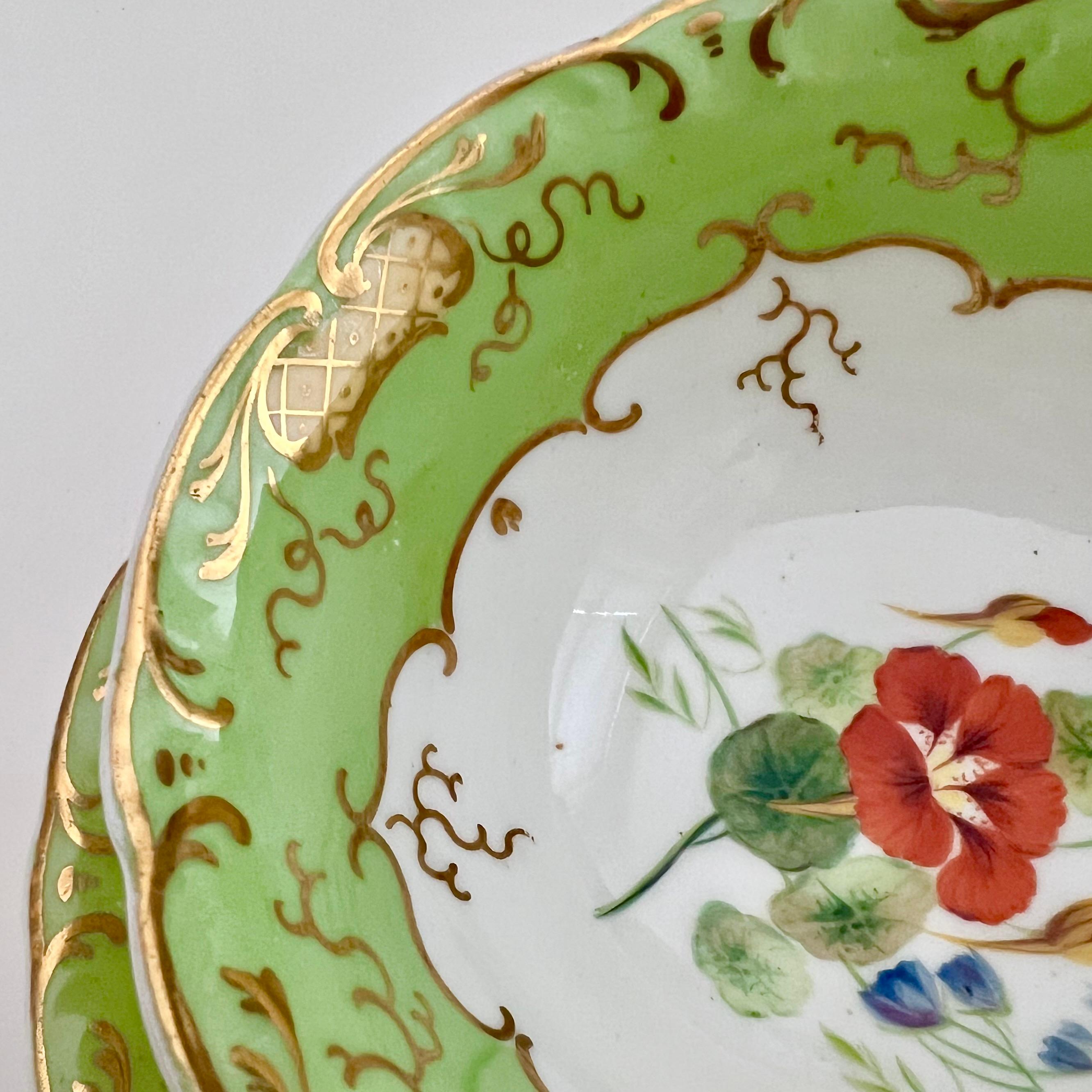 Teacup H&R Daniel, Apple Green with Red Flowers, Rococo Revival, circa 1840 3