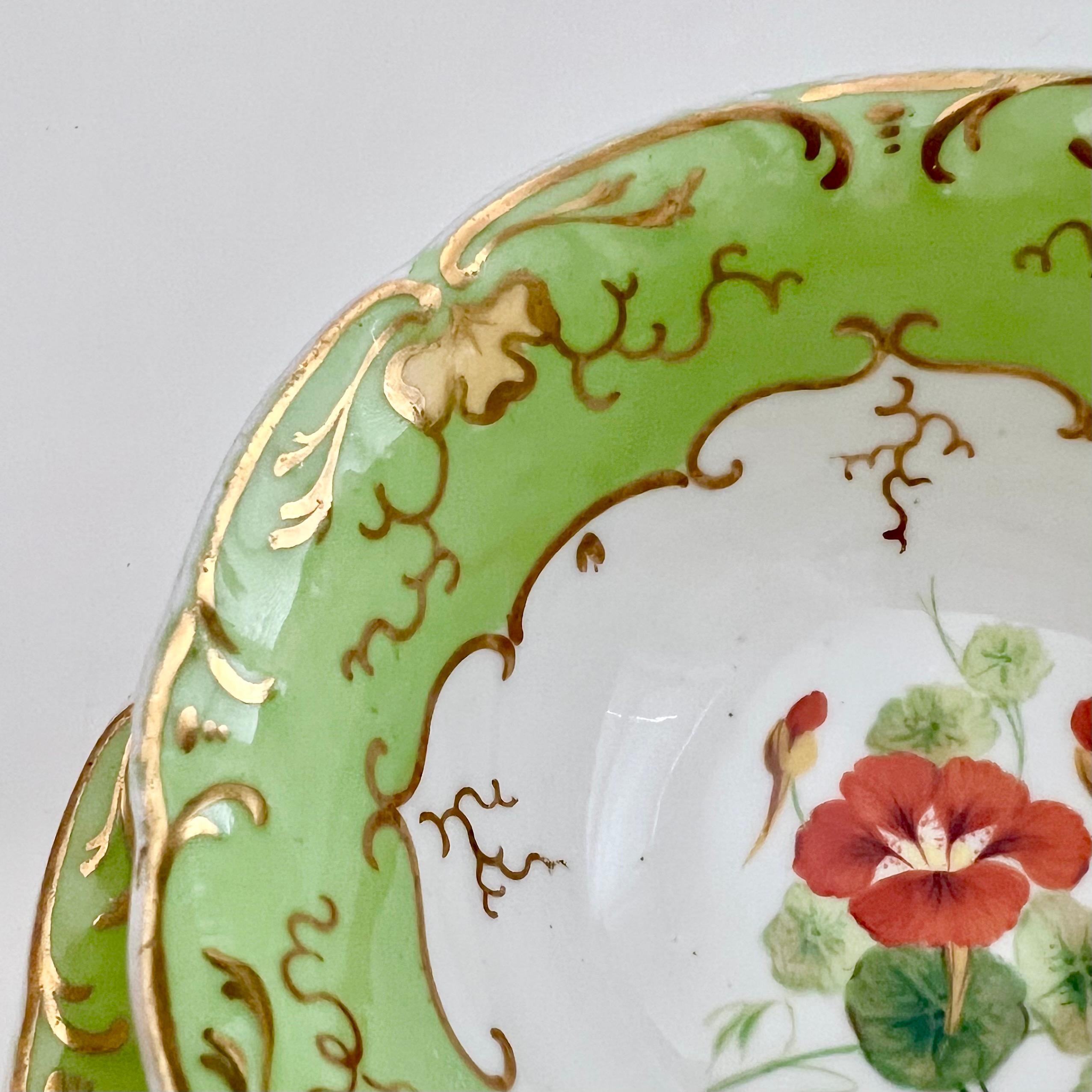 Teacup H&R Daniel, Apple Green with Red Flowers, Rococo Revival, circa 1840 5