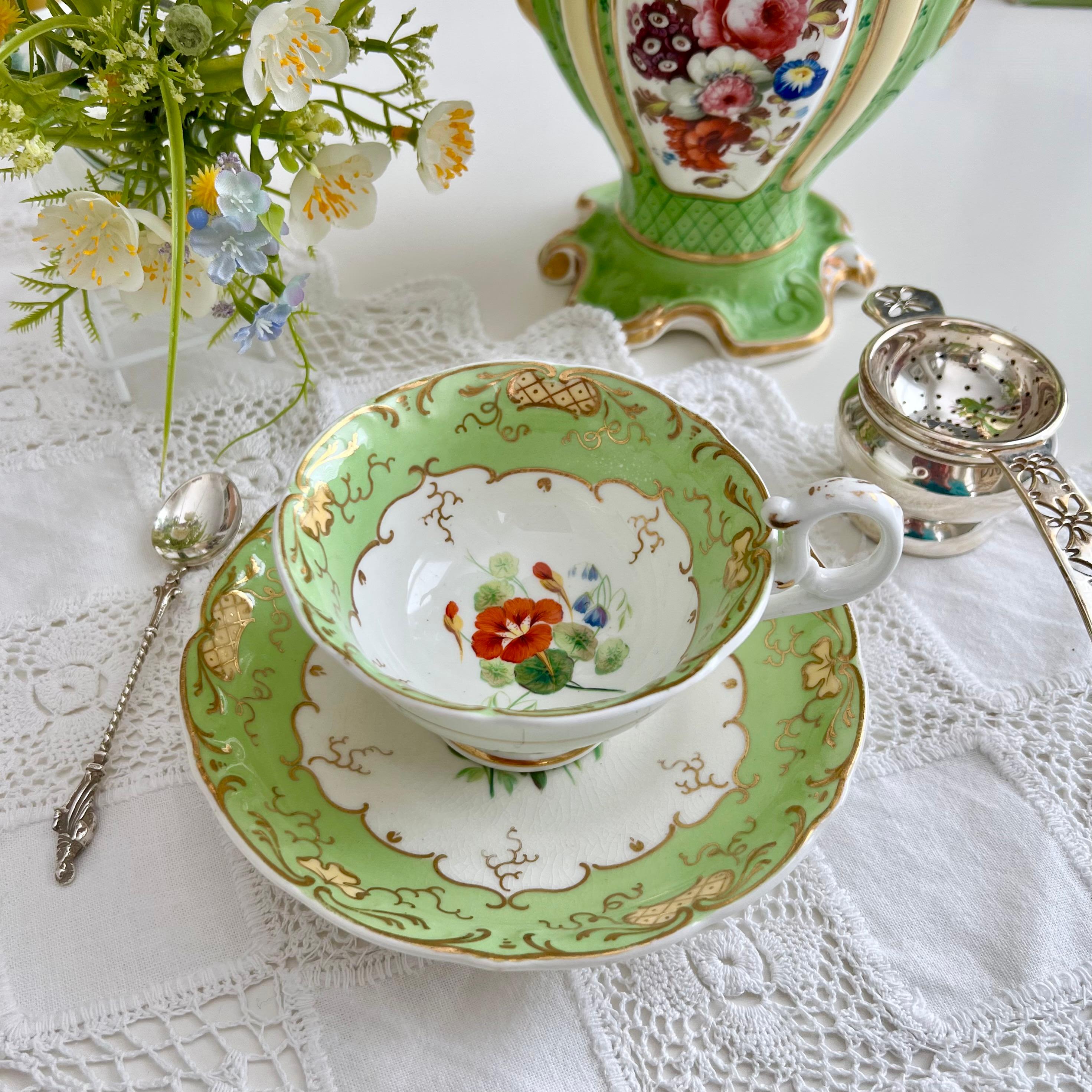 This is a rare and beautiful teacup and saucer made by H&R Daniel in about 1840. The set is potted in the 
