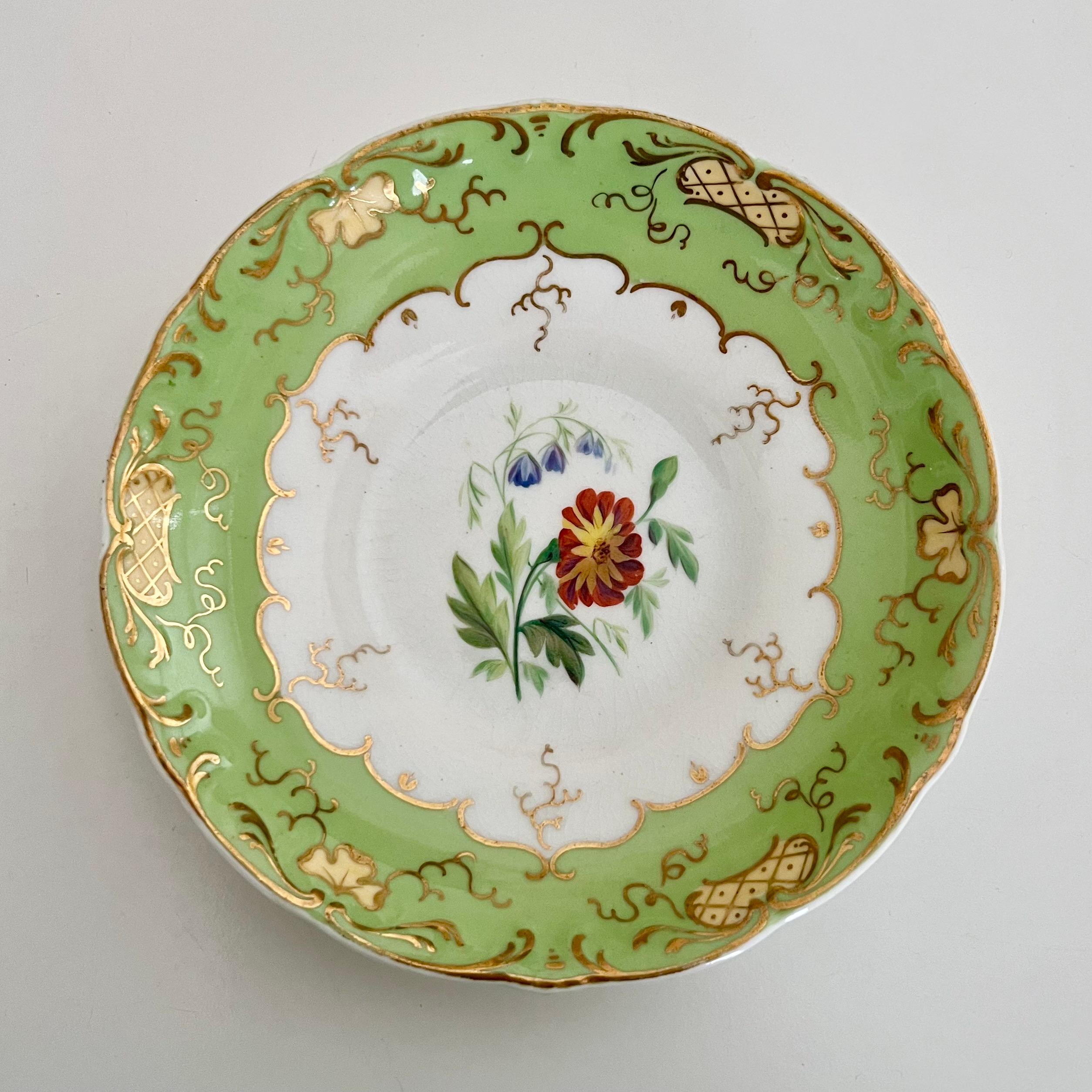 Teacup H&R Daniel, Apple Green with Red Flowers, Rococo Revival, circa 1840 In Good Condition In London, GB