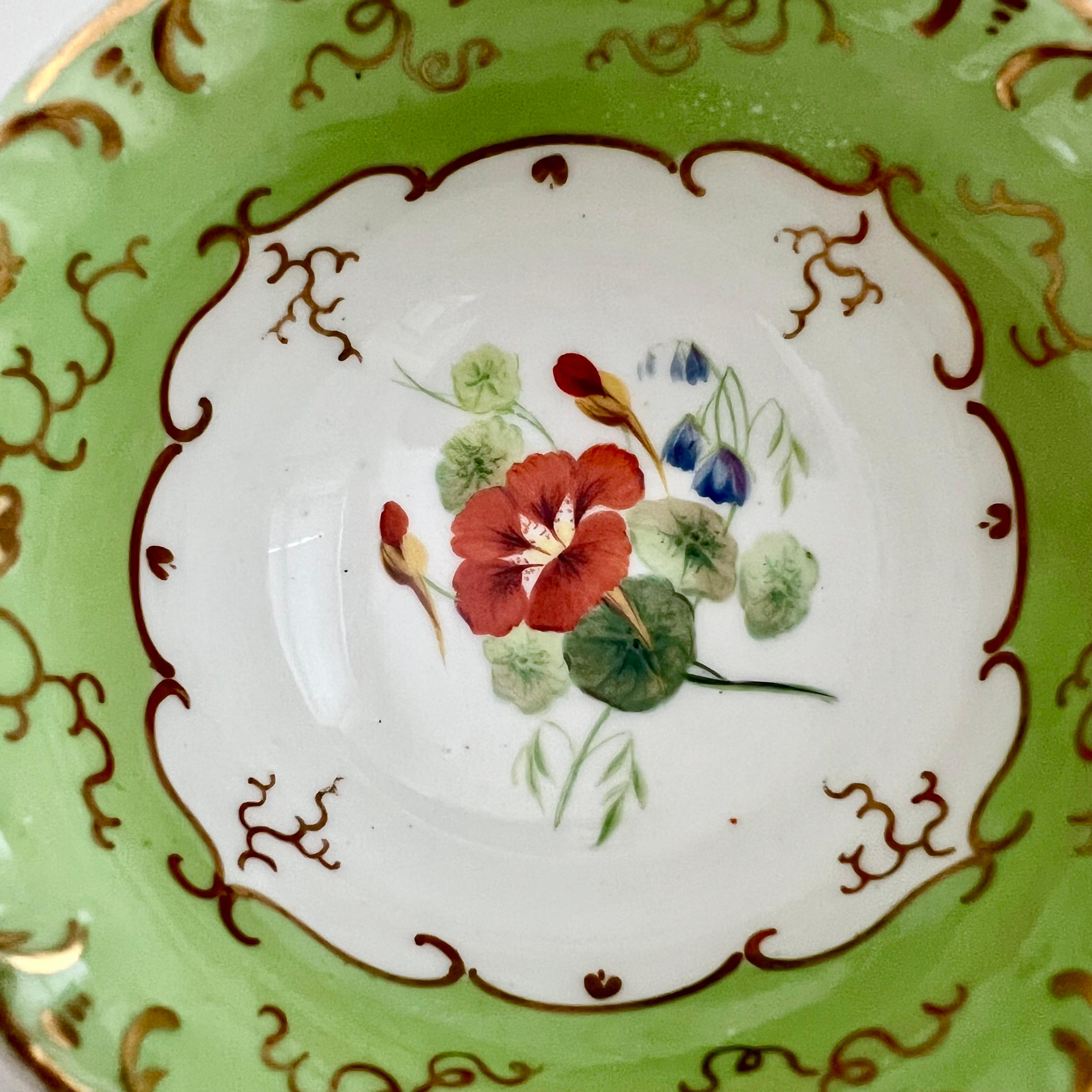 Teacup H&R Daniel, Apple Green with Red Flowers, Rococo Revival, circa 1840 2
