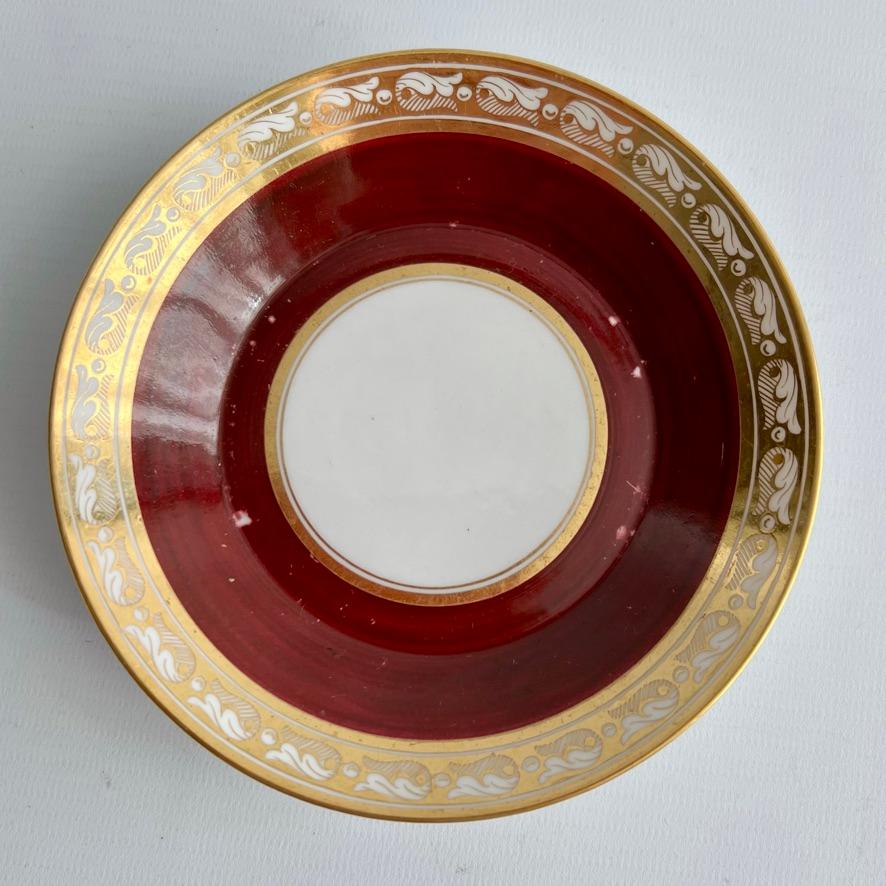 English Teacup Trio Barr Flight & Barr Maroon and Gilt Neoclassical ca 1812 For Sale