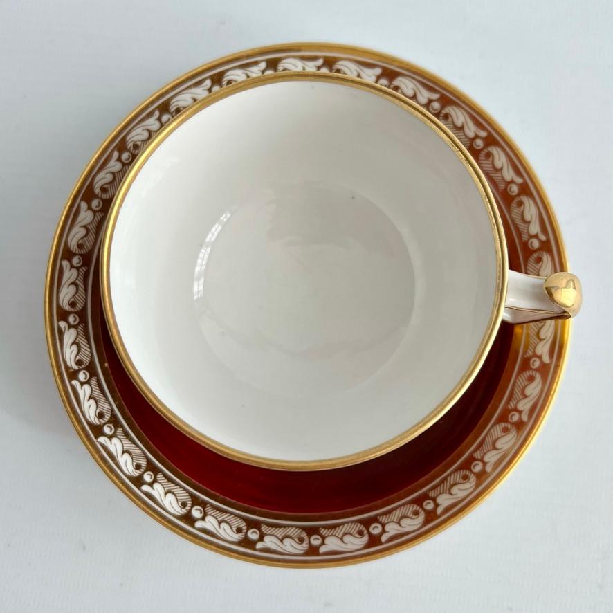 Hand-Painted Teacup Trio Barr Flight & Barr Maroon and Gilt Neoclassical ca 1812 For Sale