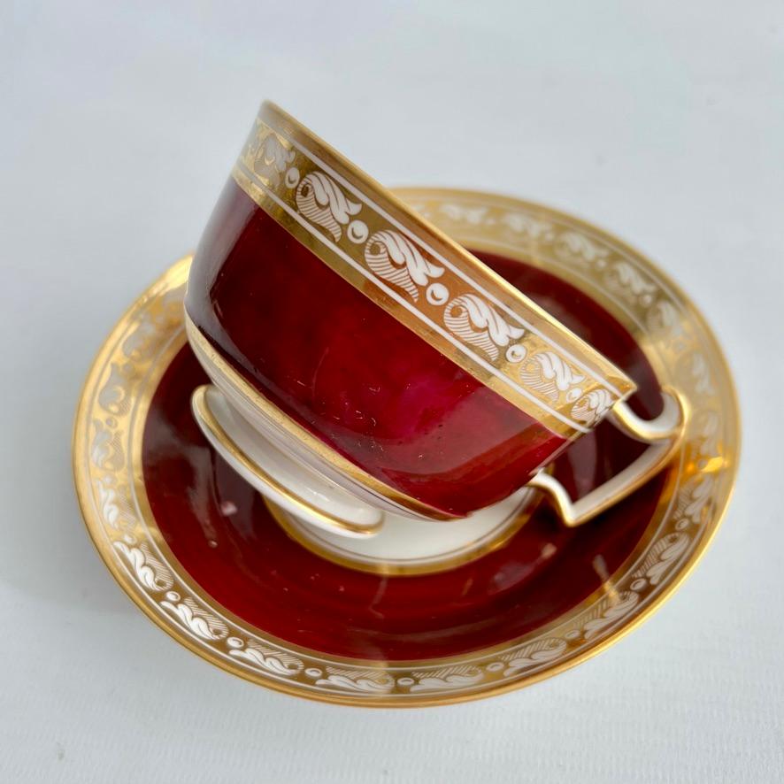 Early 19th Century Teacup Trio Barr Flight & Barr Maroon and Gilt Neoclassical ca 1812 For Sale