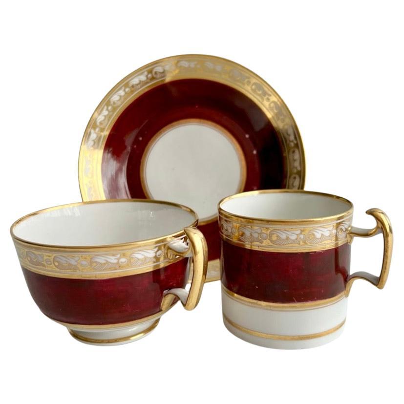 Teacup Trio Barr Flight & Barr Maroon and Gilt Neoclassical ca 1812 For Sale