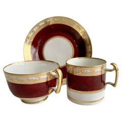 Antique Teacup Trio Barr Flight & Barr Maroon and Gilt Neoclassical ca 1812