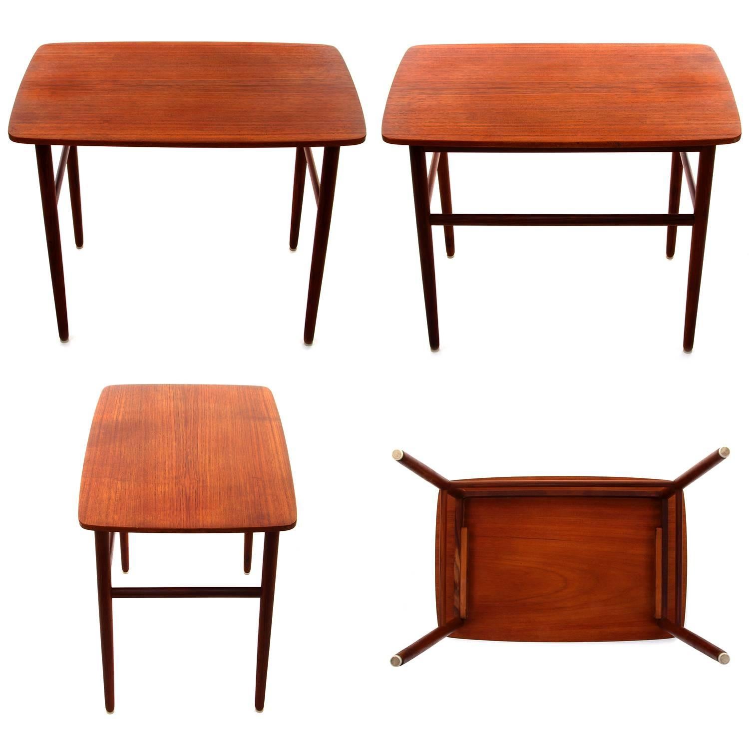 Cane Teak and Rosewood Nesting Tables, 1950s, Danish Mid-Century Modern Nested Tables