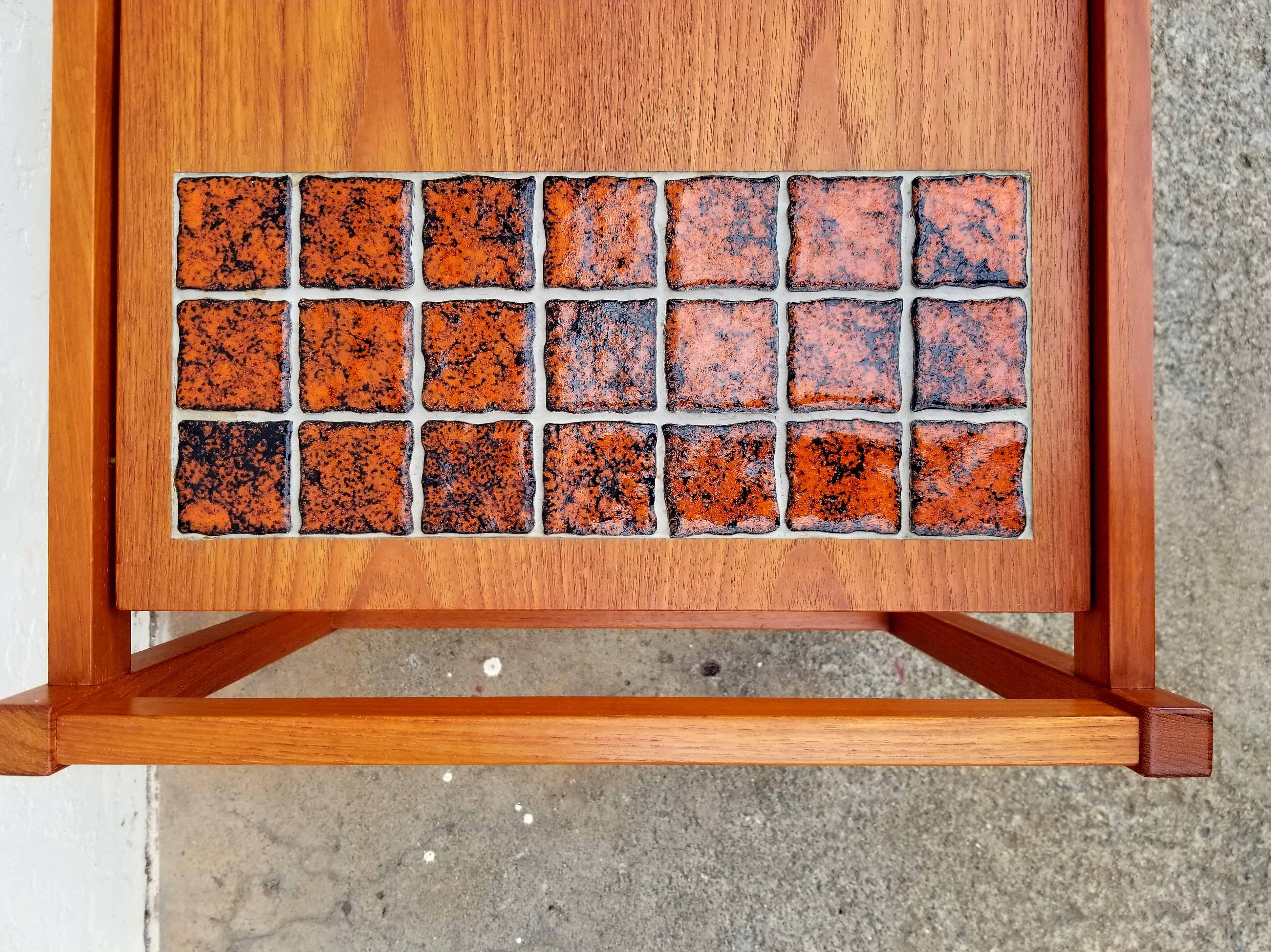 Late 20th Century Teak Bar Cart  with Ceramic Tile For Sale