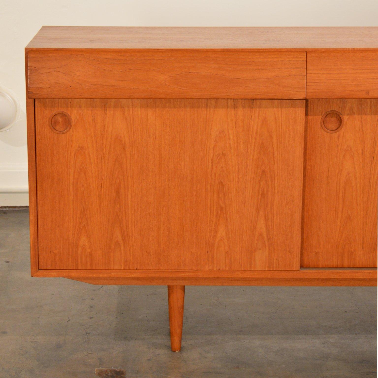 Danish Teak 3 Drawer Credenza Sideboard with Bar Storage In Good Condition In Portland, ME
