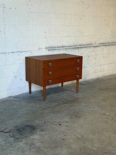 Teak 3 Drawer Dresser Chest on Tapered Legs Danish Mid-Century Modern 1960s