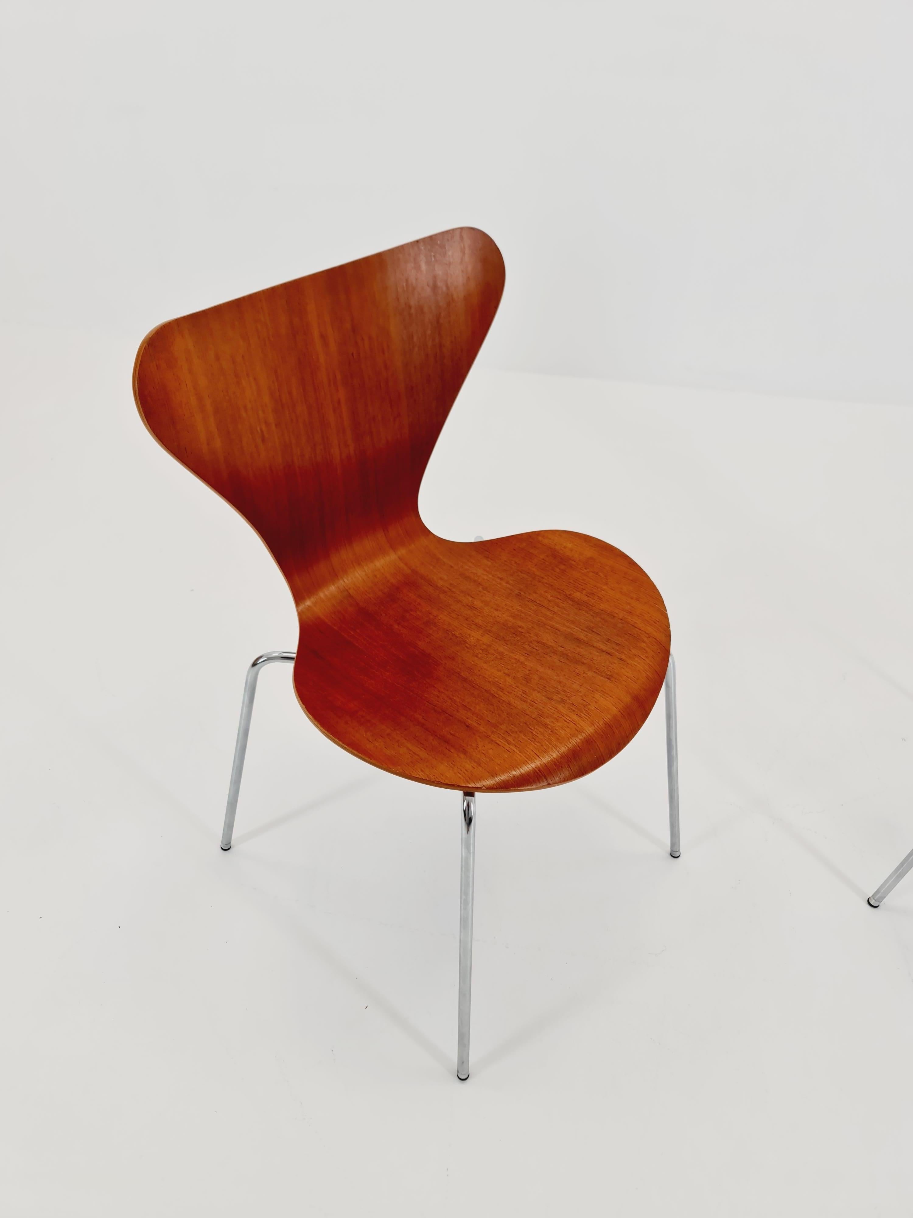 Mid-Century Modern Teak 3107 Dining Chairs by Arne Jacobsen for Fritz Hansen, 1960s, Set of 2