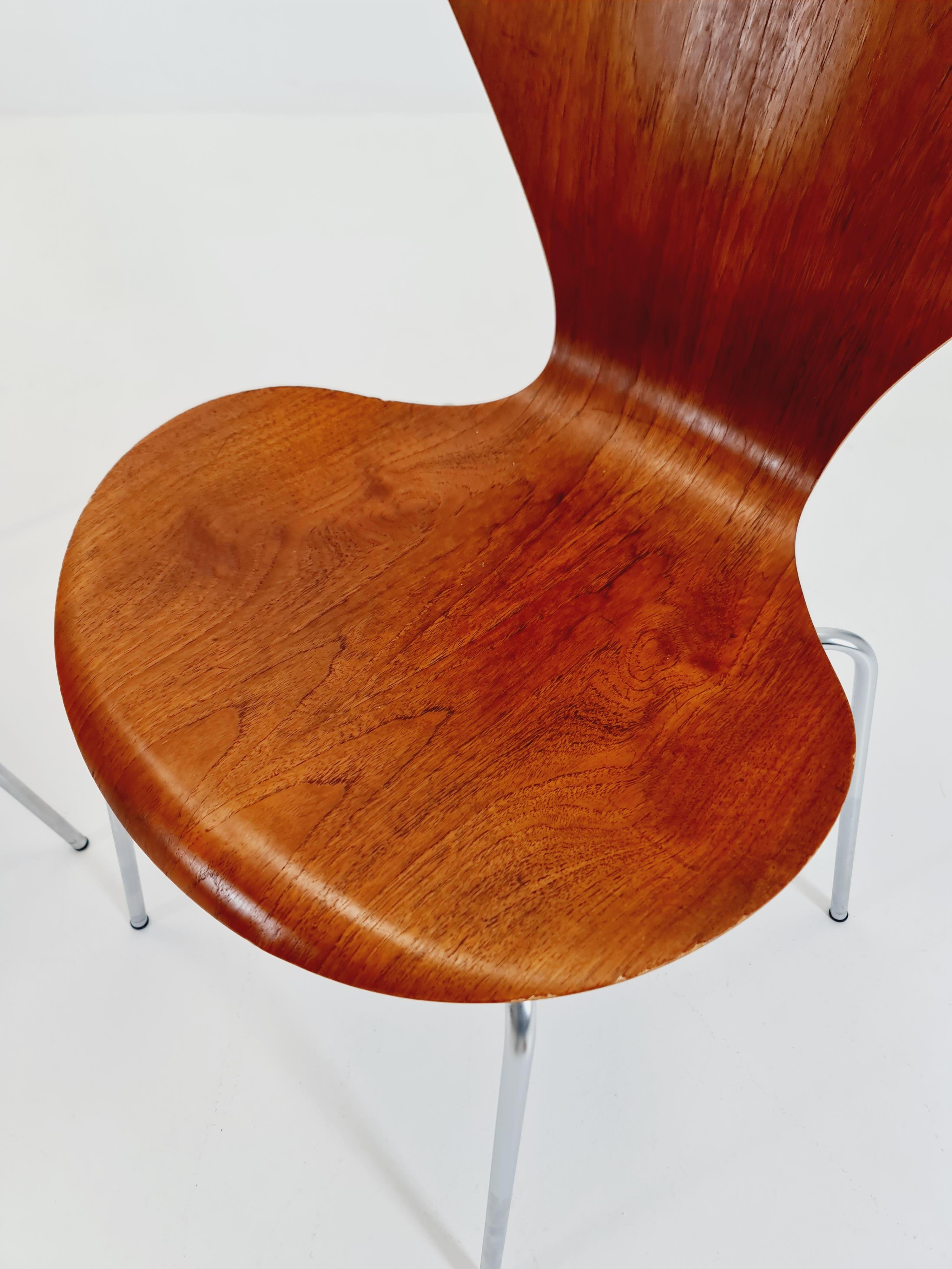 Teak 3107 Dining Chairs by Arne Jacobsen for Fritz Hansen, 1960s, Set of 2 1